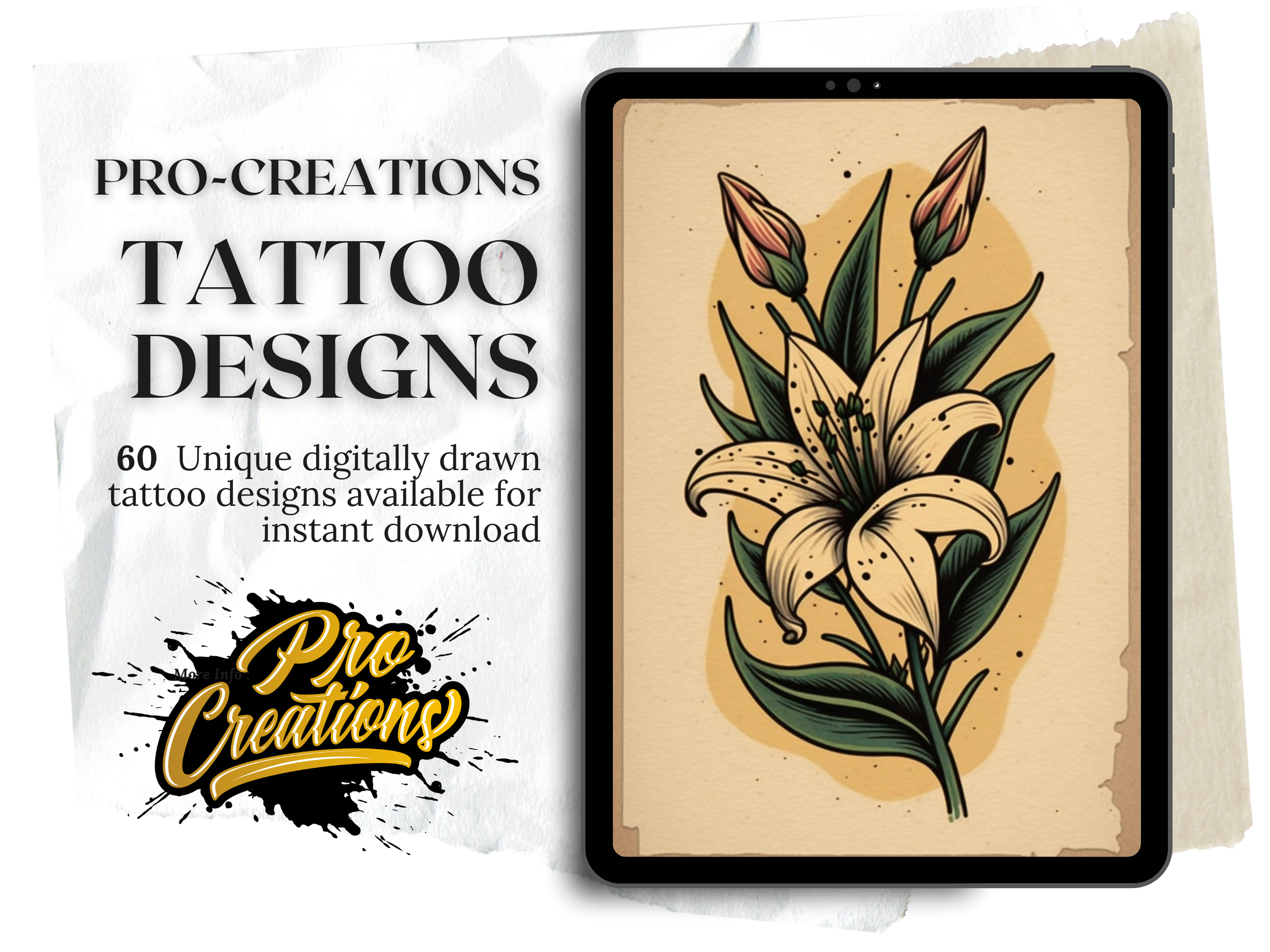 Diseños de tatuajes tradicionales de flores | Diseños de referencia en PDF para tatuajes