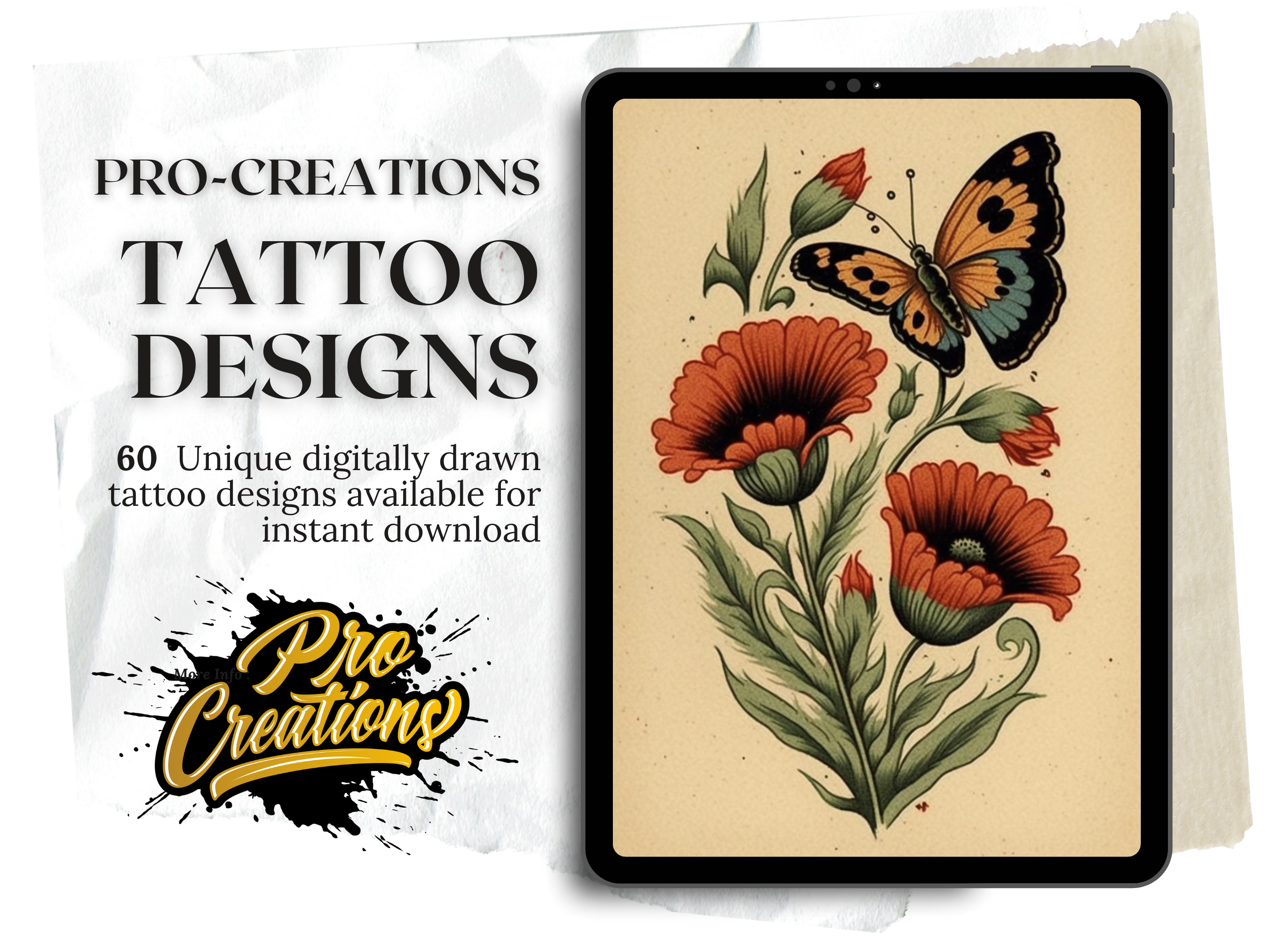 Diseños de tatuajes tradicionales de mariposas y polillas | Diseños de referencia en PDF para tatuajes