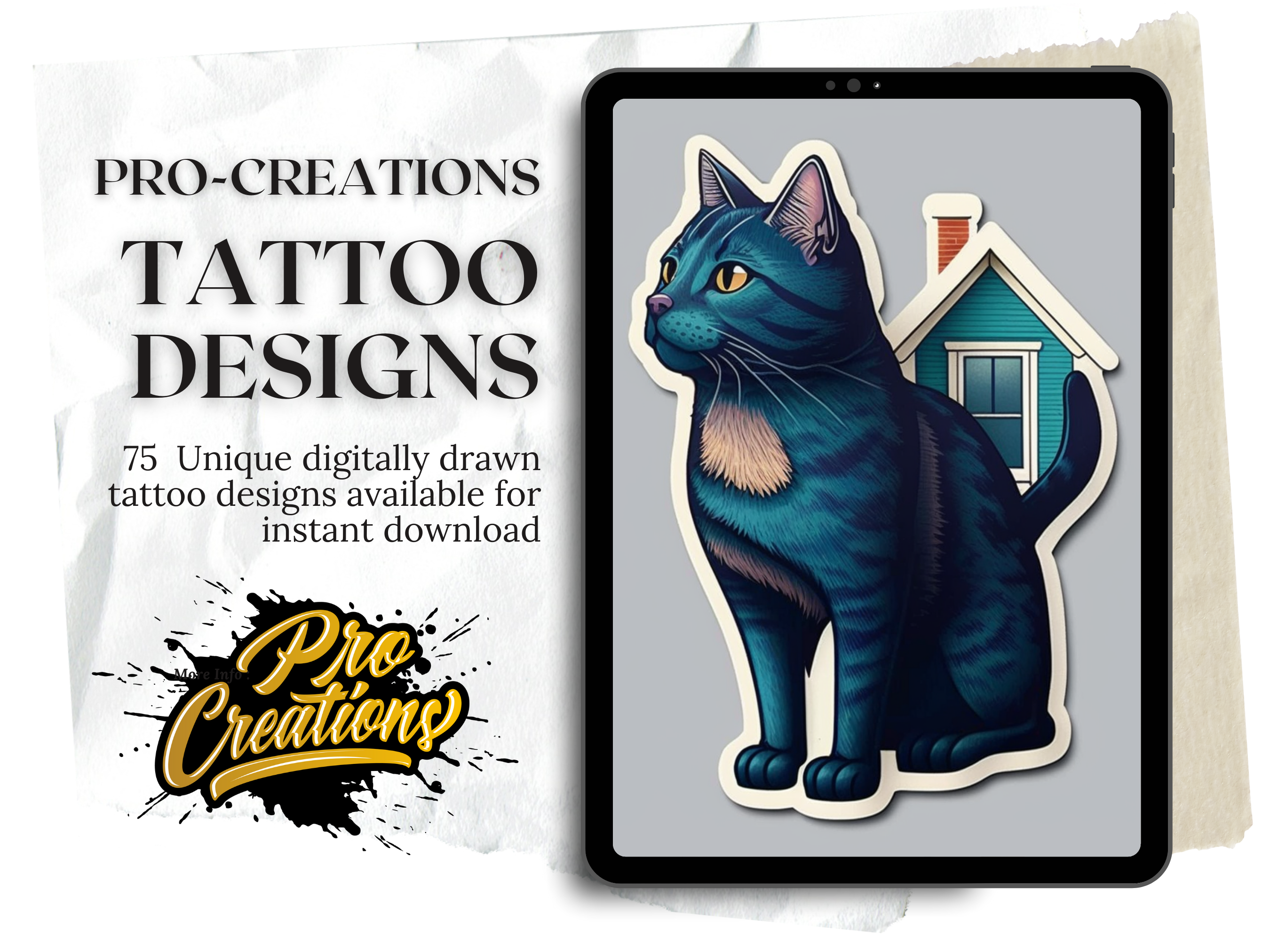 Pet Cats Digital Downloadable Sticker Designs | PDF Reference Designs for Tattoos