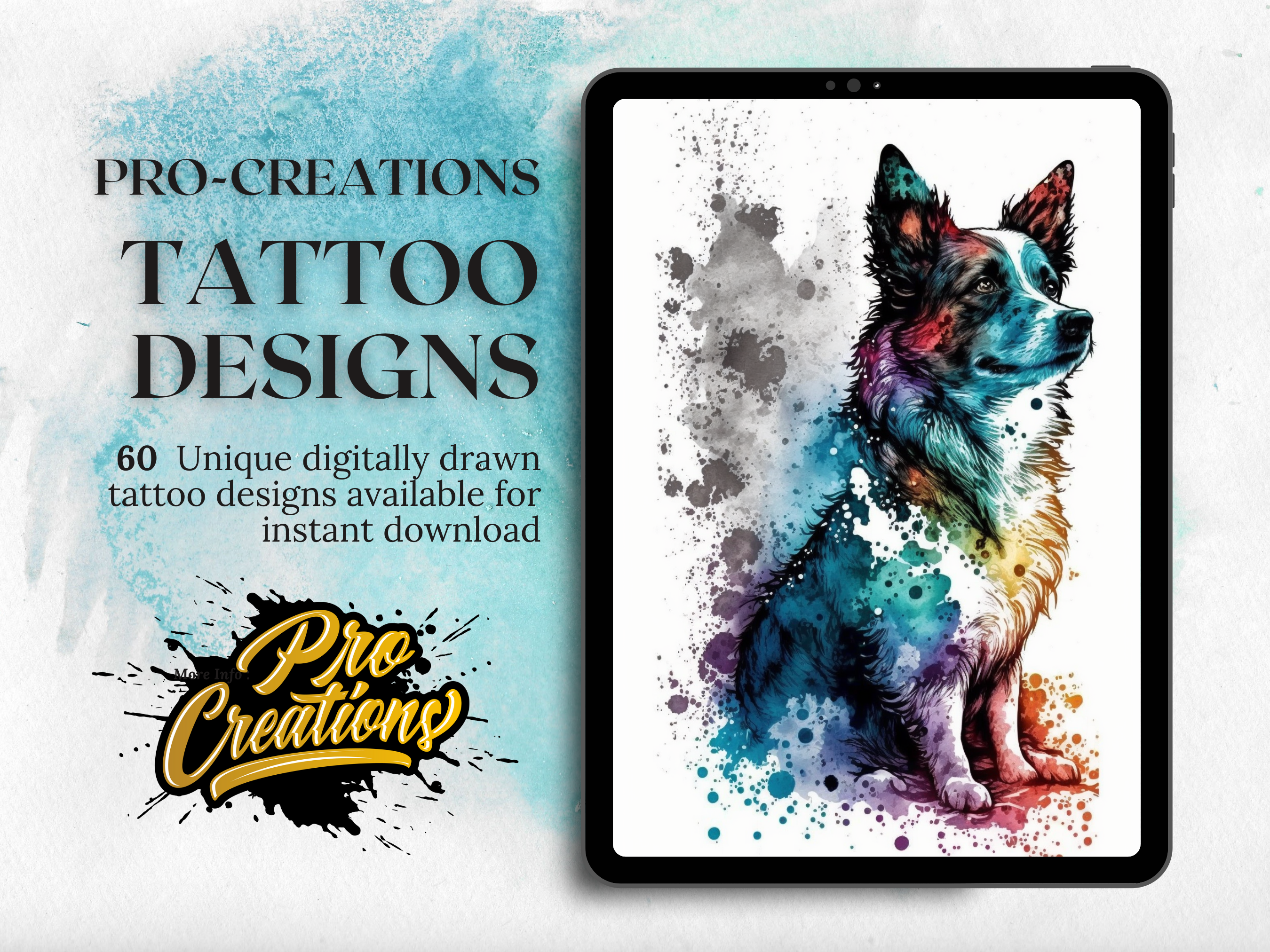 Pets Watercolour Tattoo Designs | PDF Reference Designs for Tattoos