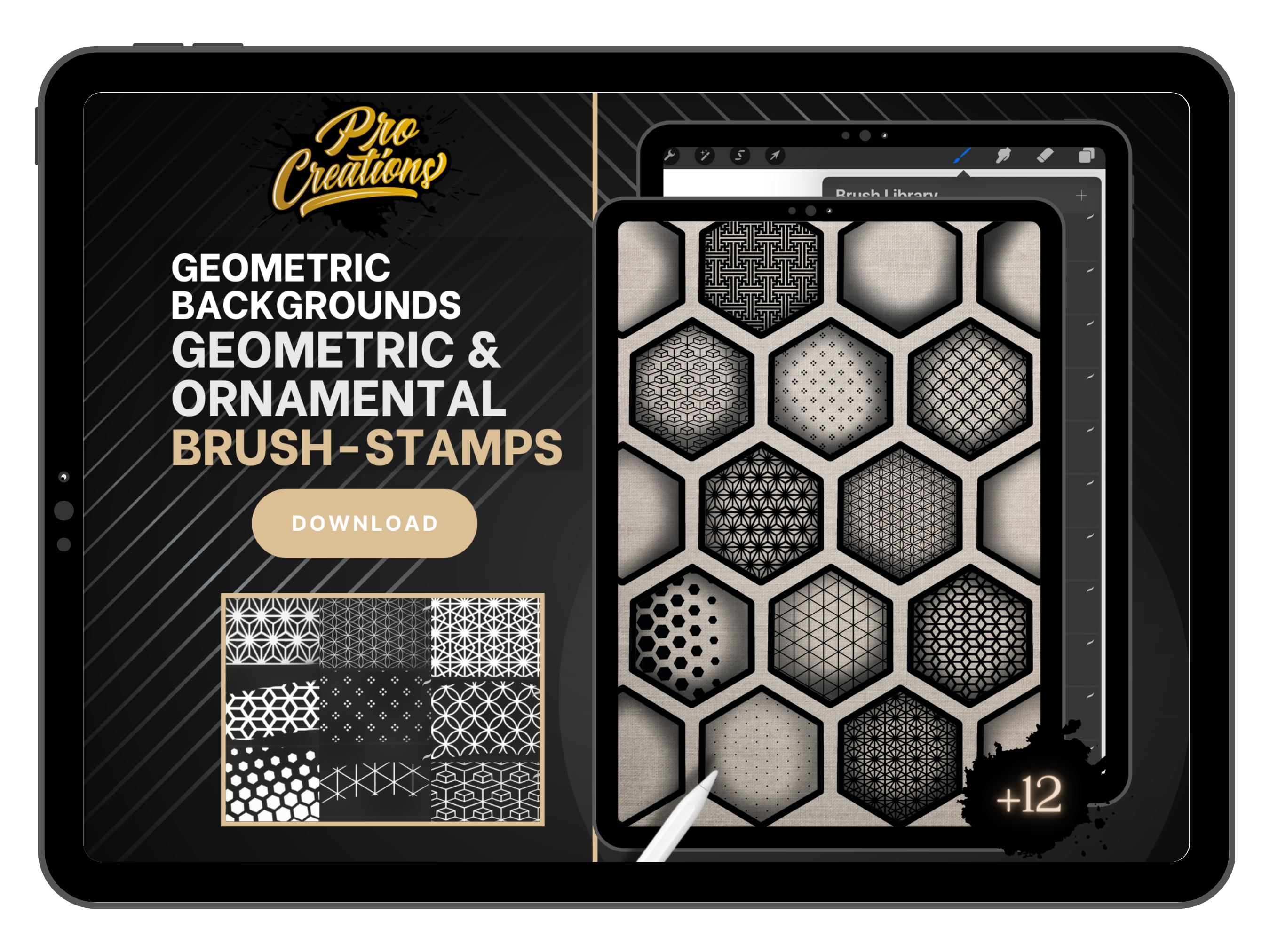 12 geometrische Hintergrunddesigns Procreate Brush Set | Herunterladbare Pro-Create-Pinselsets
