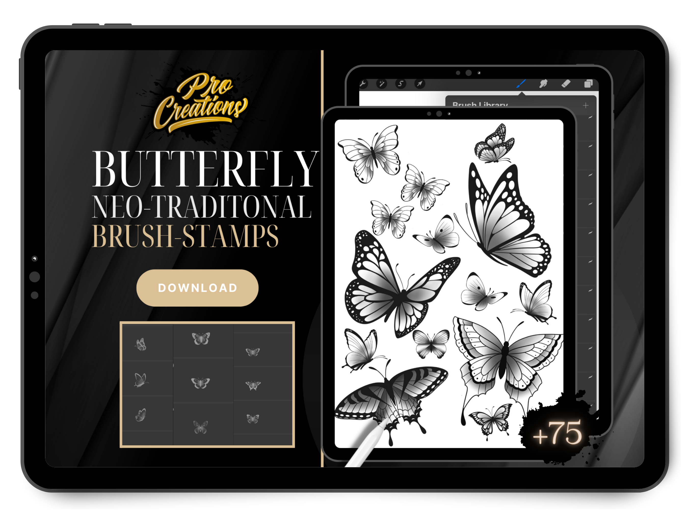 Neo-traditionelles Schmetterlings-Pinselset für Procreate: 75+