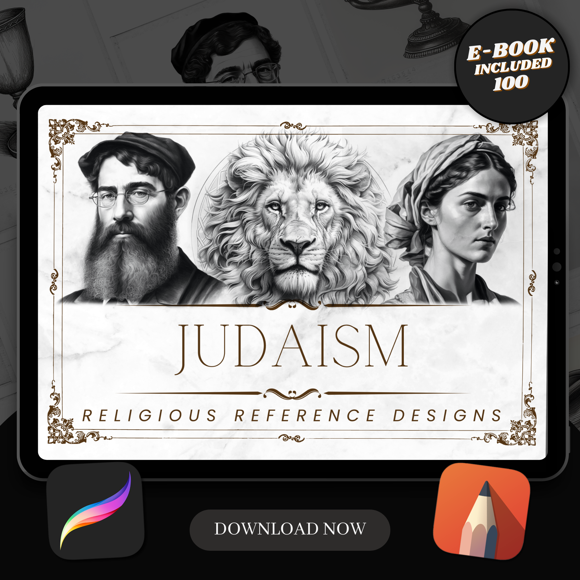 Digitale Designsammlung zum Judentum: 100 Procreate- und Skizzenbuchbilder