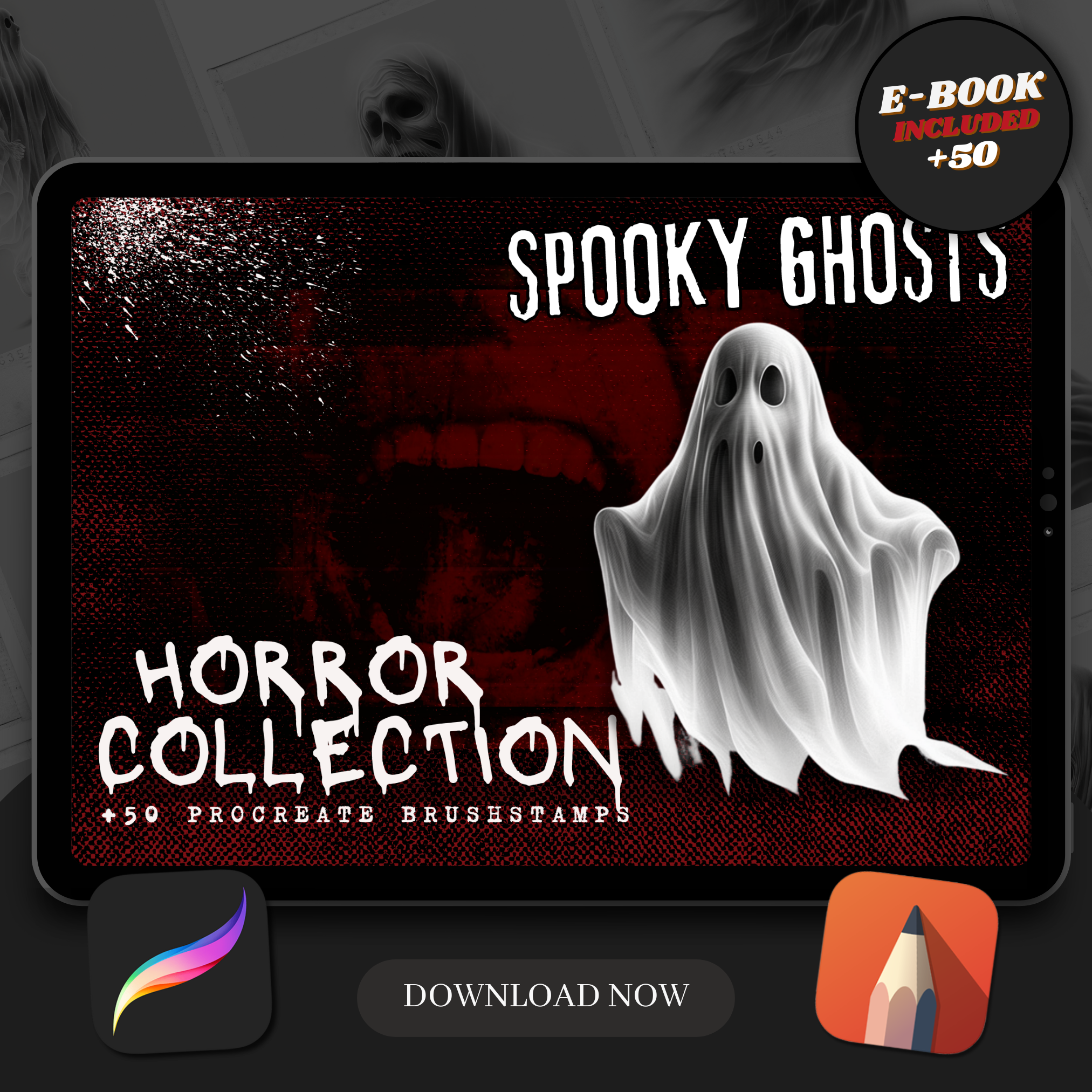 Ghosts Digital Horror Design Collection: 50 Procreate & Sketchbook Images