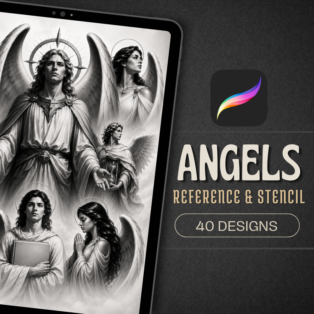 Angels Procreate tattoo brush stamp set — design 1