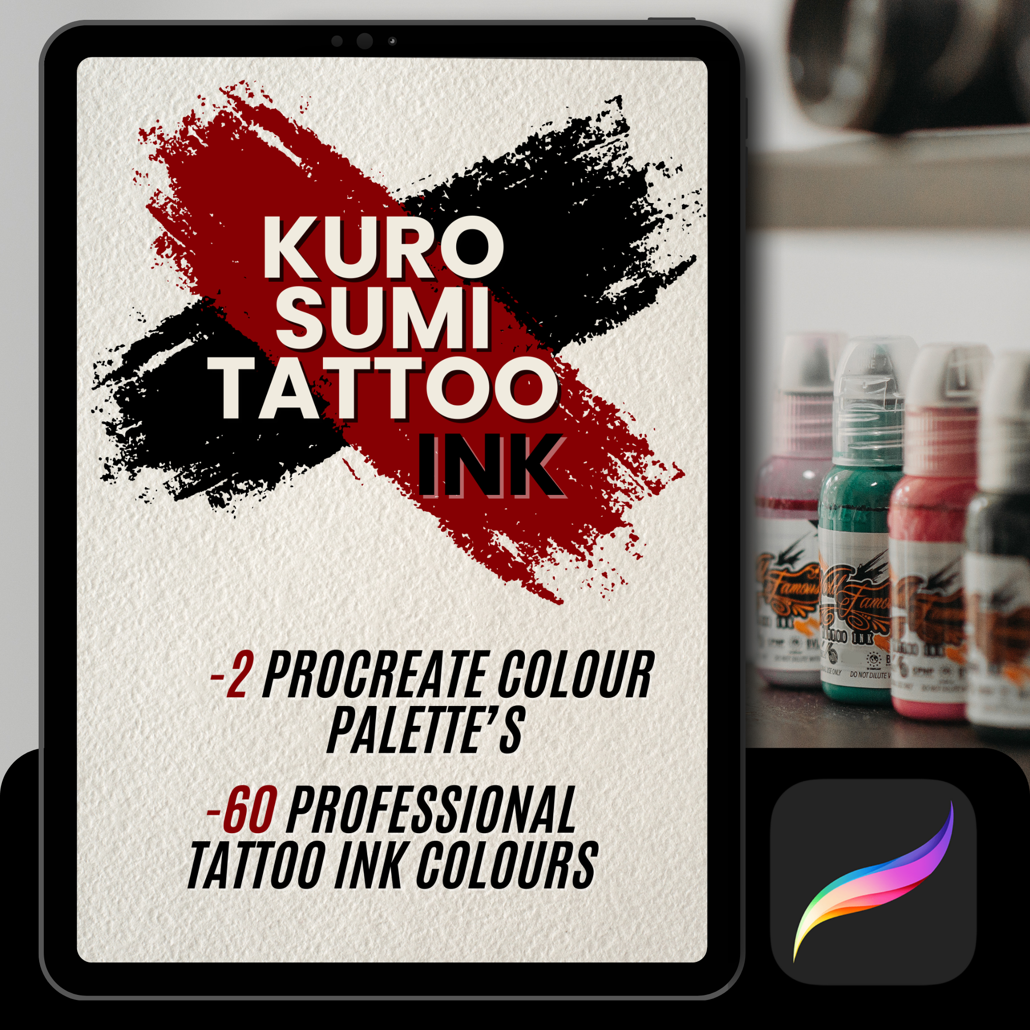 Kuro Sumi Procreate Ink Palette –  60 Authentic Japanese-Inspired Tattoo Colours