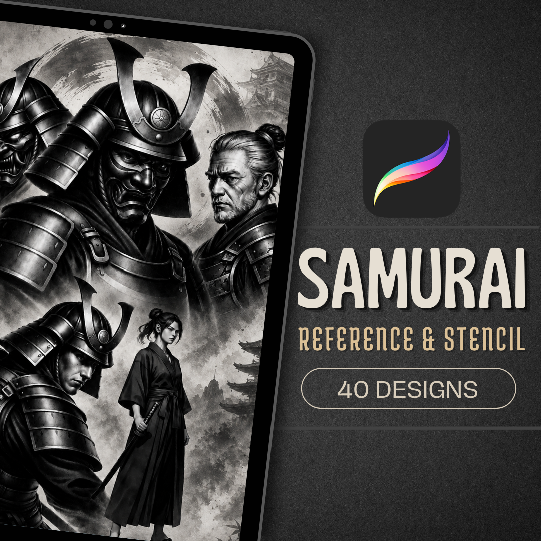 Samurai Warriors Procreate tattoo brush stamp set — design 1