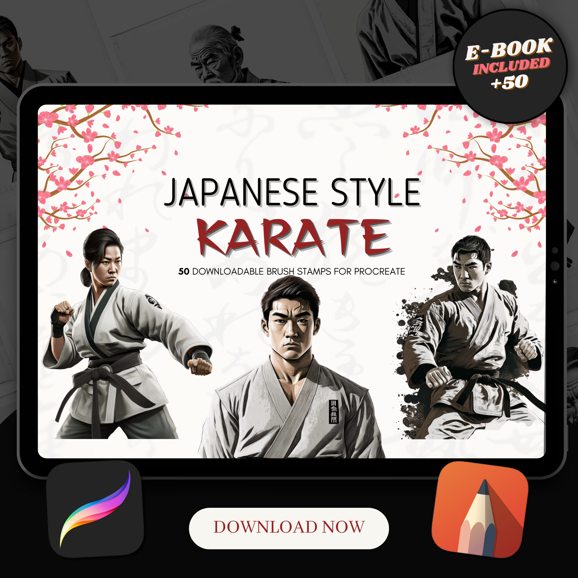 Digitale Referenzdesignsammlung für japanisches Karate: 50 Procreate- und Skizzenbuchbilder