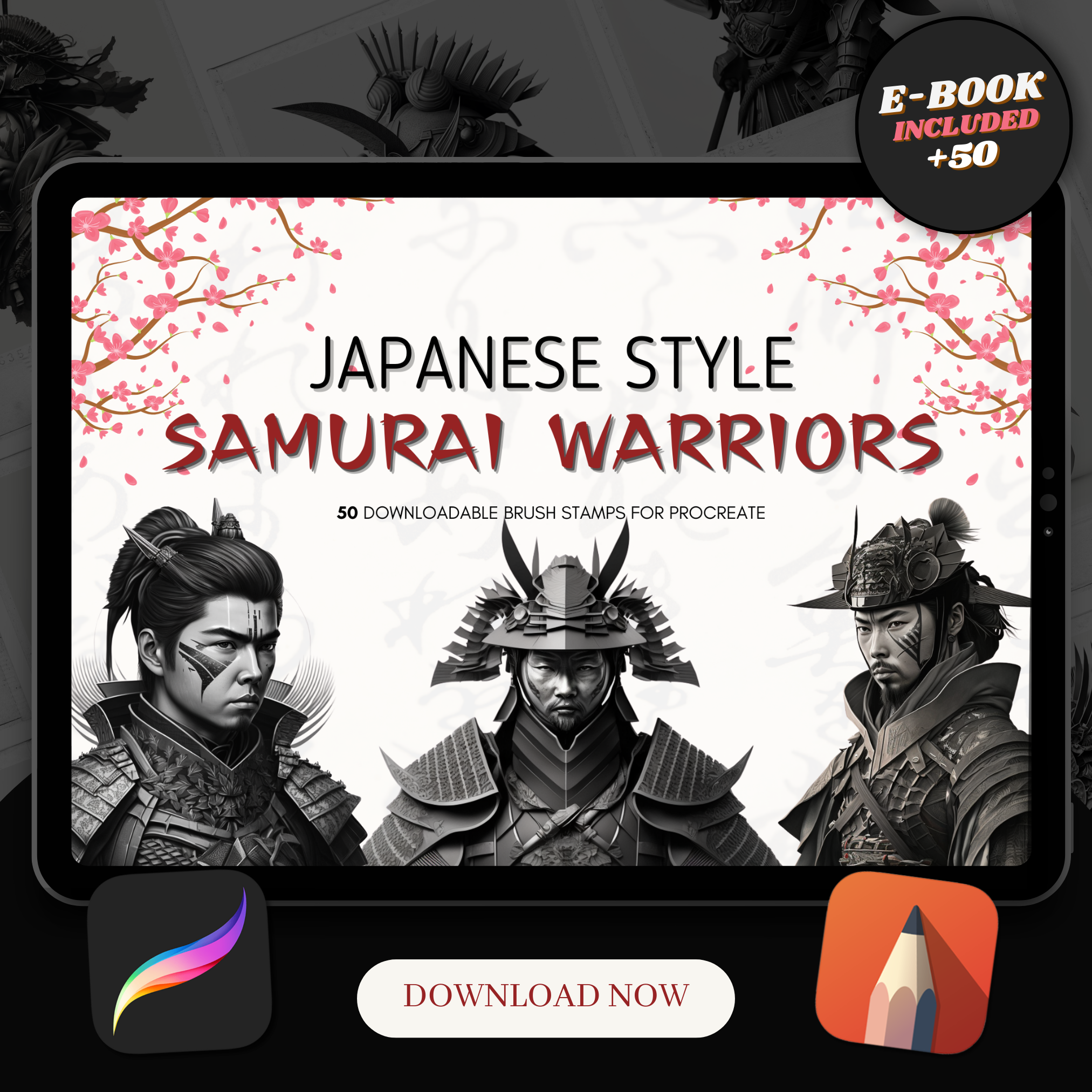 Digitale Referenzdesignsammlung „Samurai Warriors“: 50 Procreate- und Skizzenbuchbilder