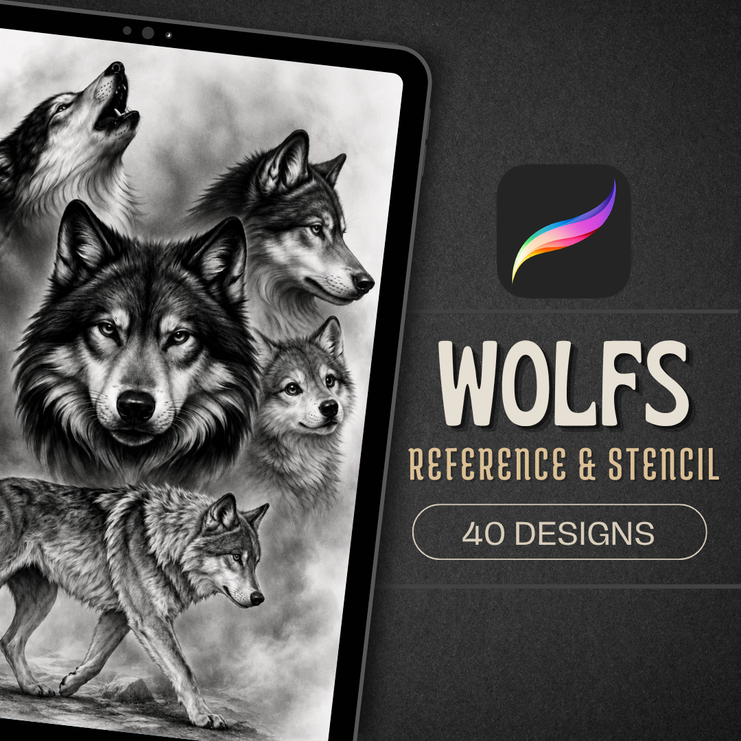 Wolves Procreate tattoo brush stamp set — design 1