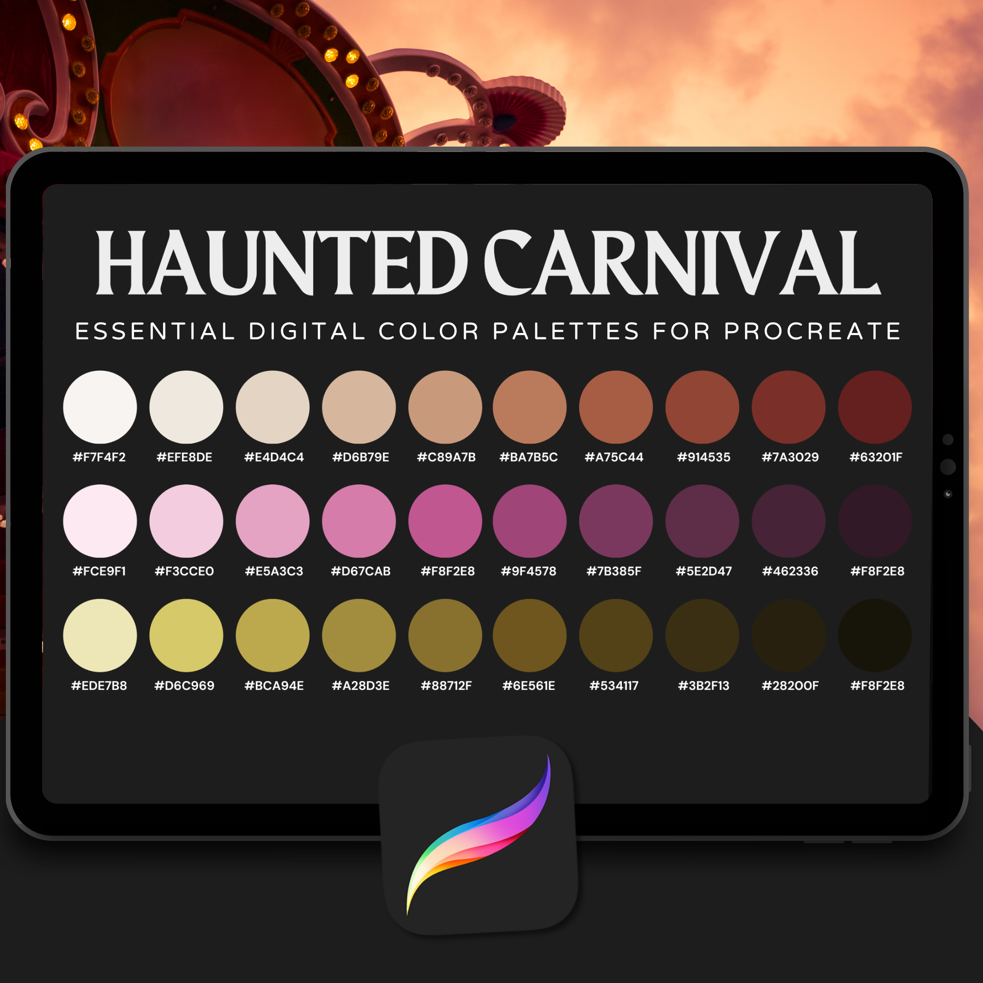 Haunted Carnival Color Palette for Procreate – Twisted Festival Tones + Hex Chart