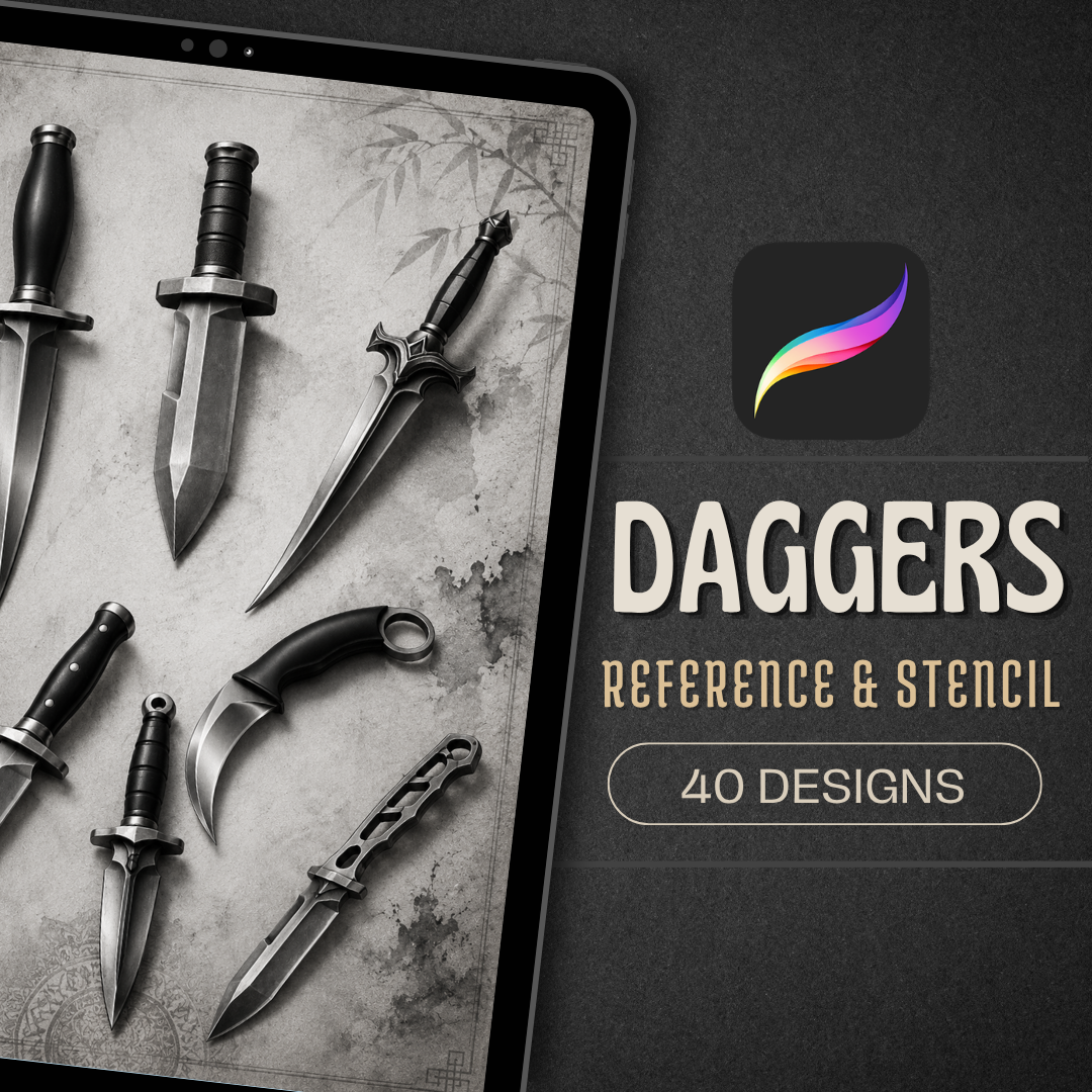 Daggers Procreate tattoo brush stamp set — design 1
