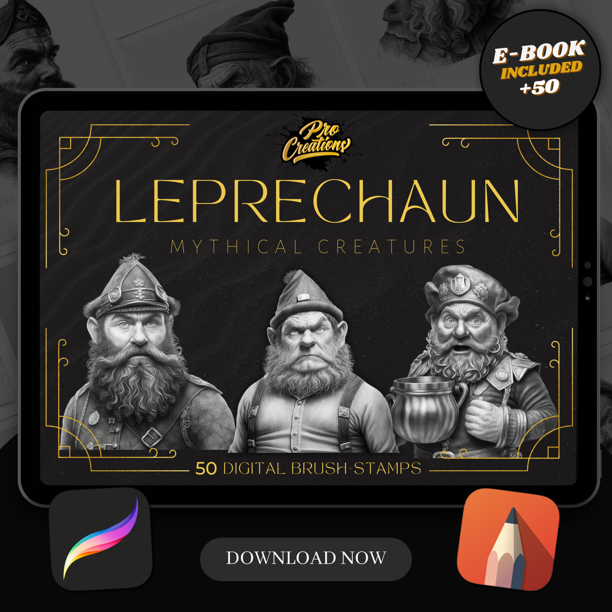Colección de diseño digital Leprechauns: 50 imágenes de Procreate y Sketchbook