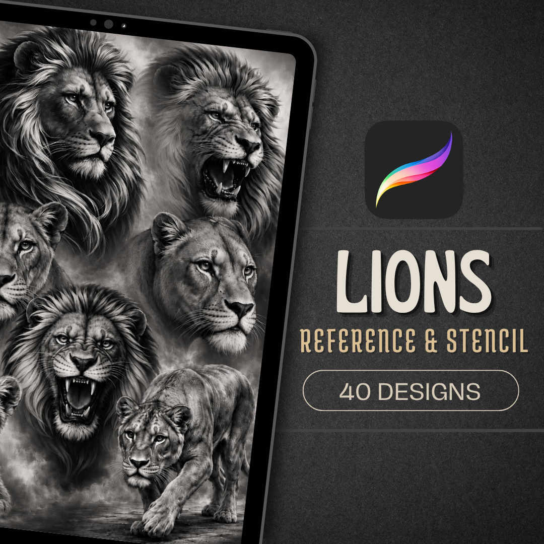 Lions Procreate tattoo brush stamp set — design 1