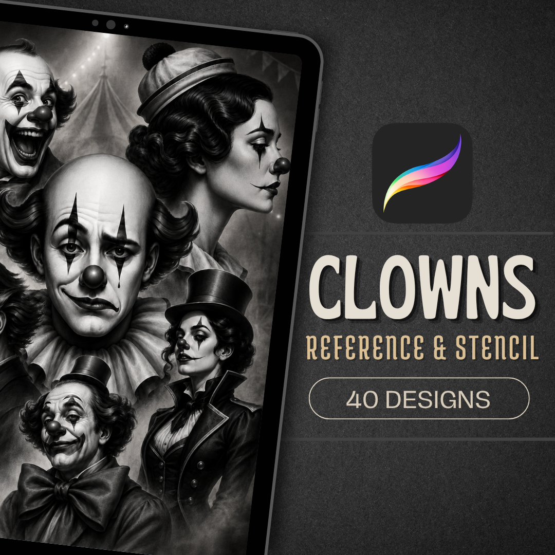 Clowns Procreate tattoo brush stamp set — design 1