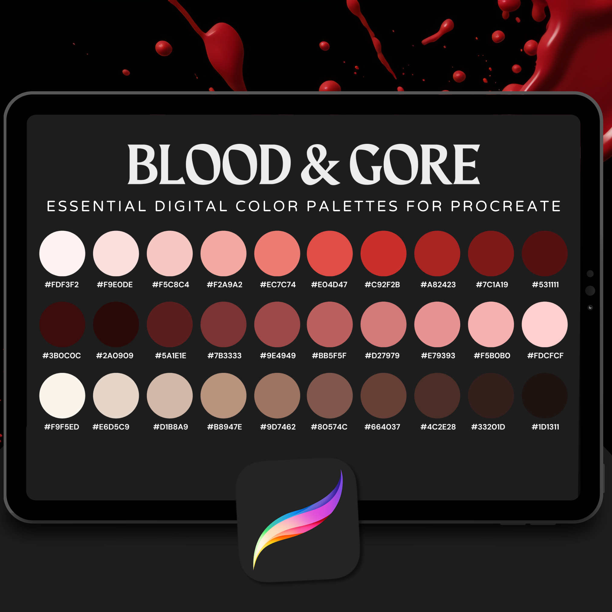 Blood & Gore Color Palette for Procreate – Horror Red Tones + Hex Chart