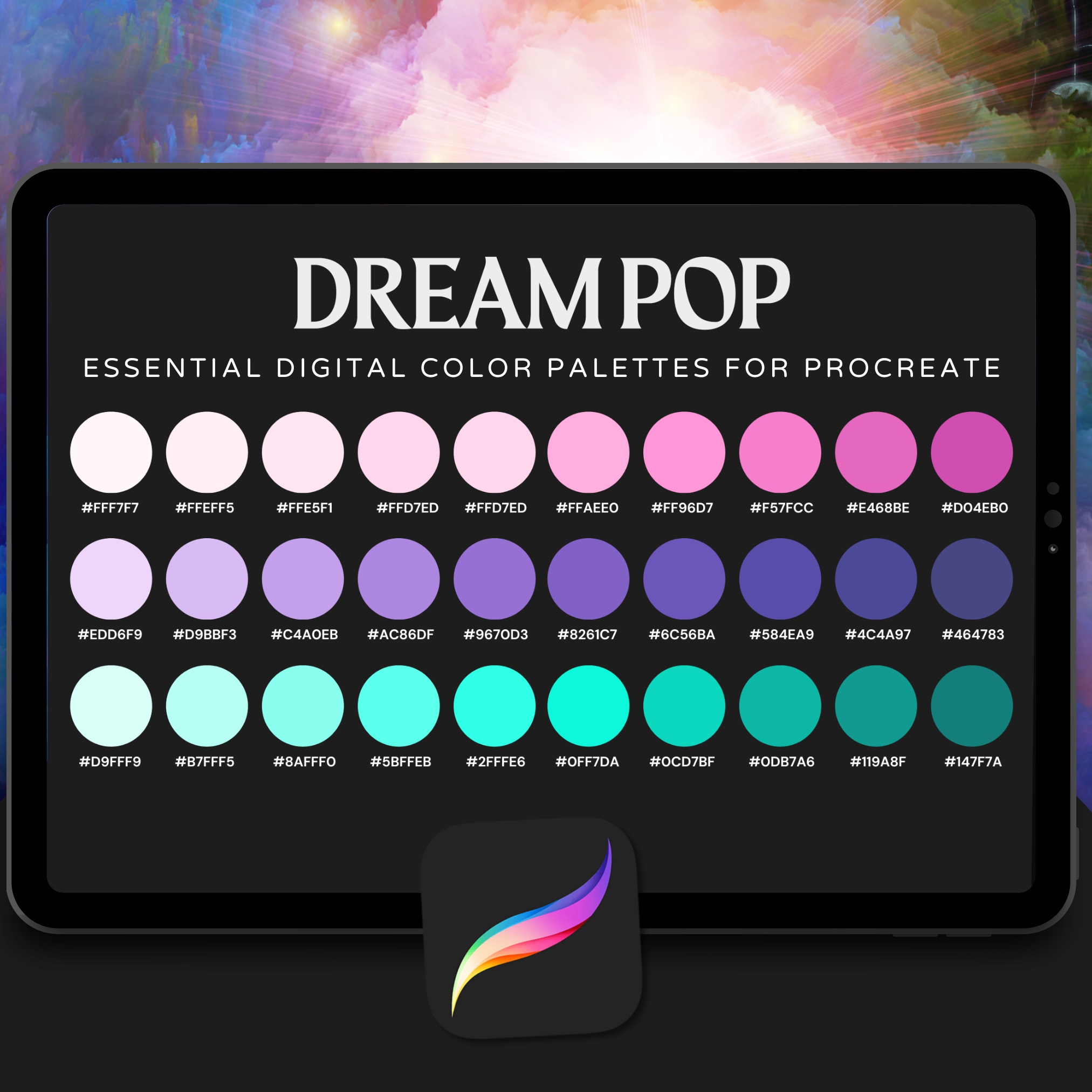 Dream Pop Color Palette for Procreate – Candy Pastel Tones + Hex Chart