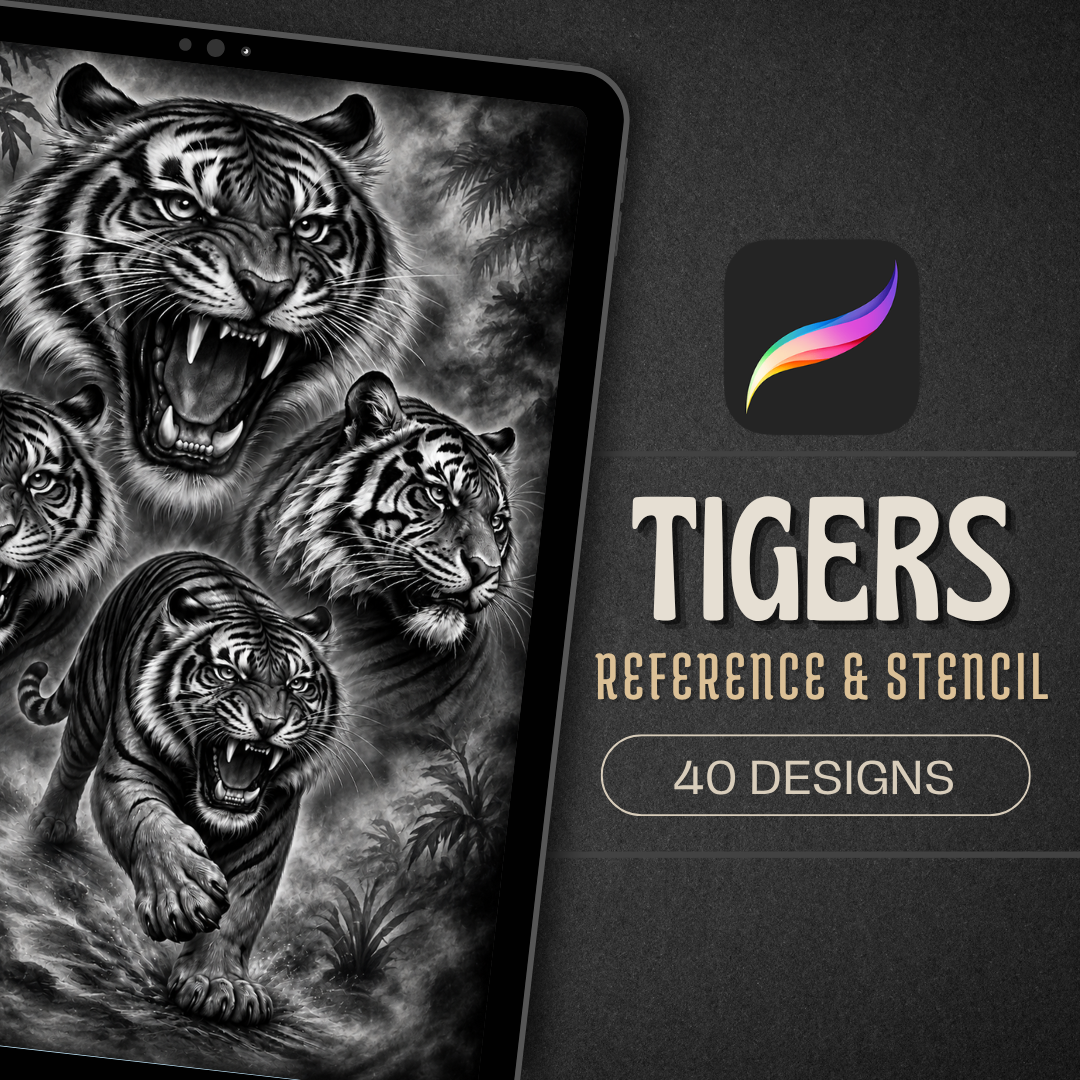 Tigers Procreate tattoo brush stamp set — design 1