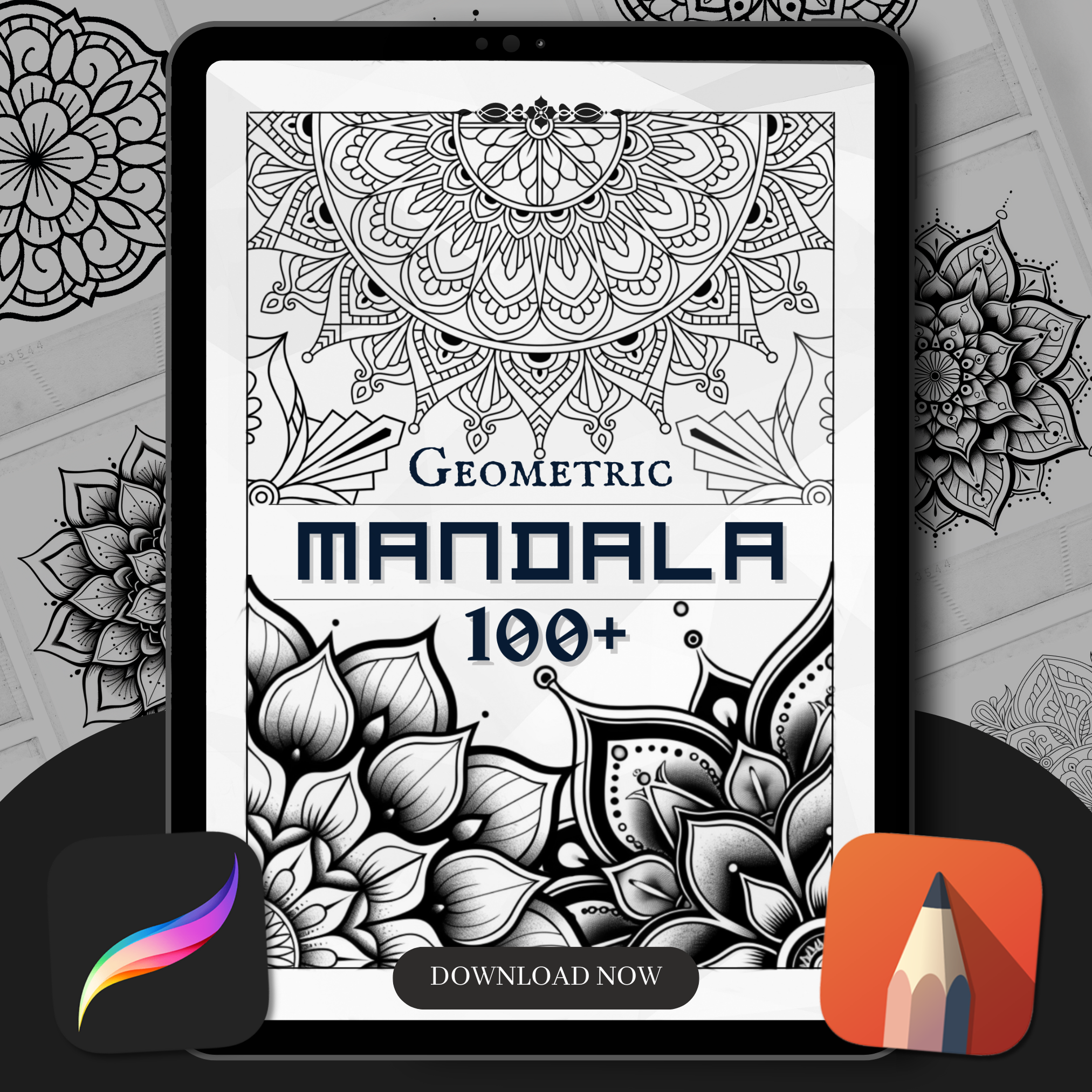 Geometric Mandala Madness Flash Stamp Pack – Intricate Mandala Tattoo Designs for Procreate & Sketchbook