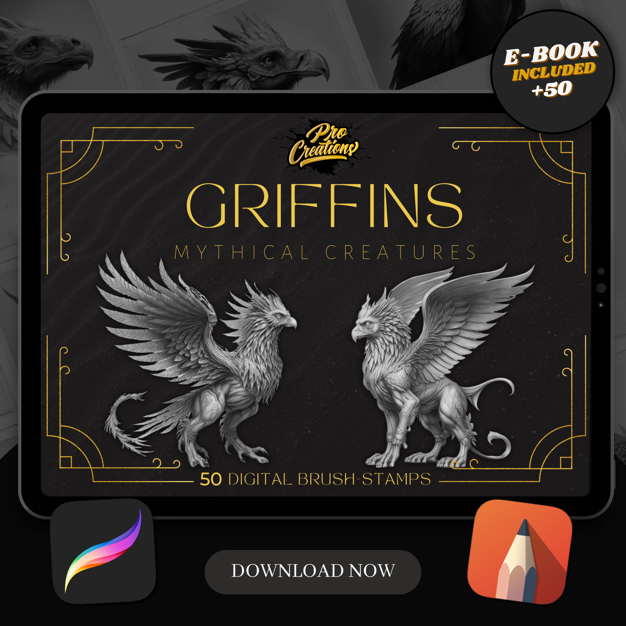 Griffins Digital Design Collection: 50 Procreate & Sketchbook Images