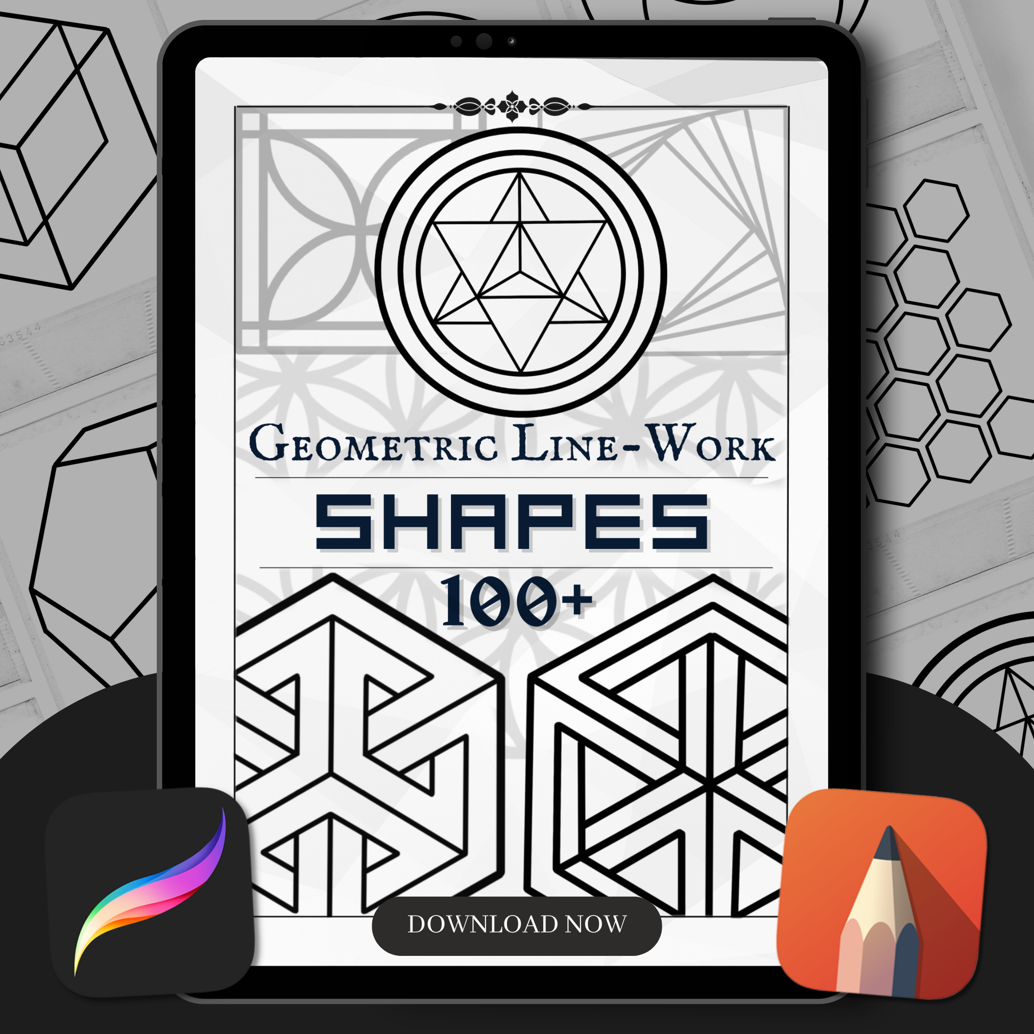 Geometric Shapes Flash Stamp Pack – Bold Geometric Tattoo Designs for Procreate & Sketchbook