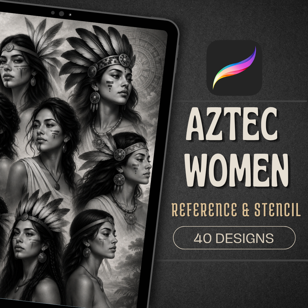 Aztec Women Procreate tattoo brush stamp set — design 1