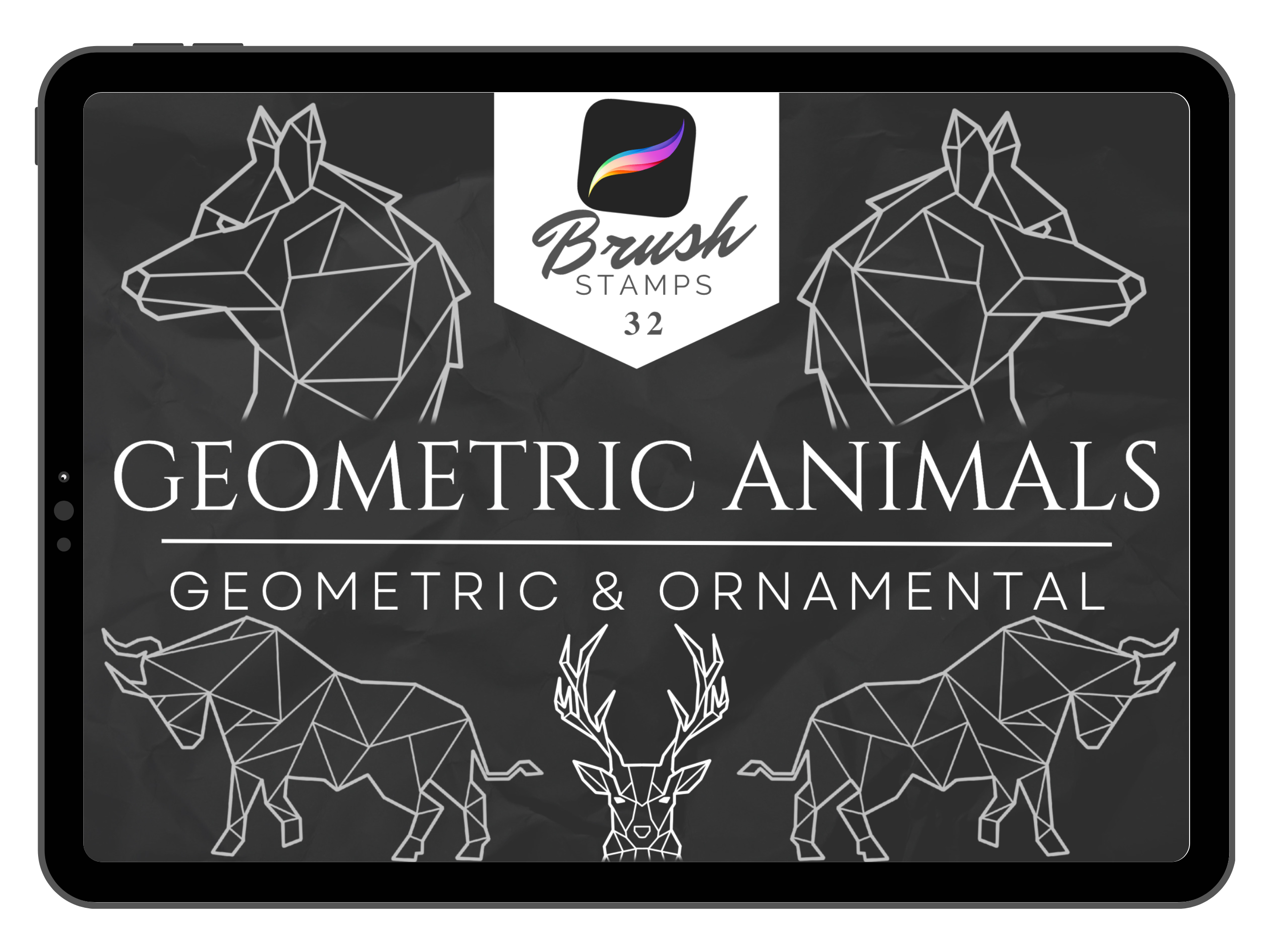 32 pinceles de animales geométricos | Juegos de pinceles Pro-Create descargables