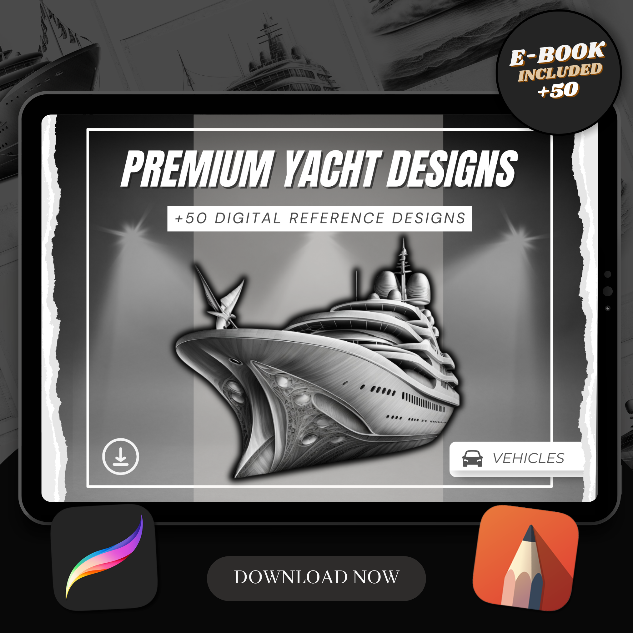 Colección de diseño digital de yates: 50 imágenes de Procreate y Sketchbook