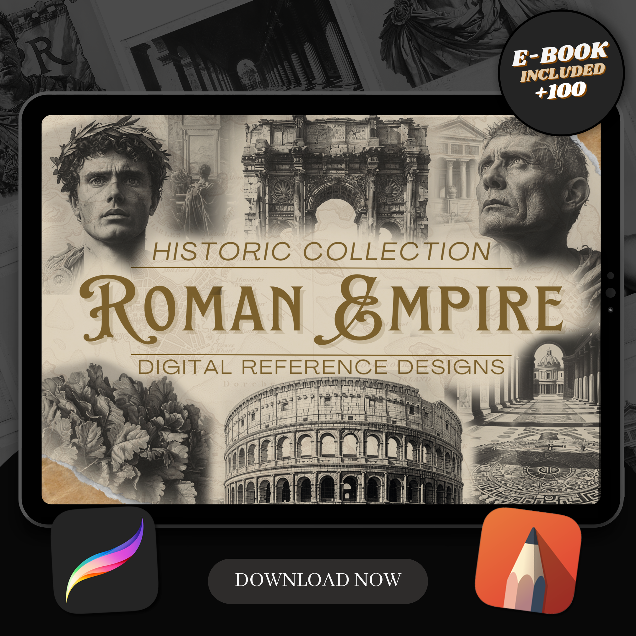 Colección de diseño digital del Imperio Romano: 100 imágenes de Procreate y Sketchbook