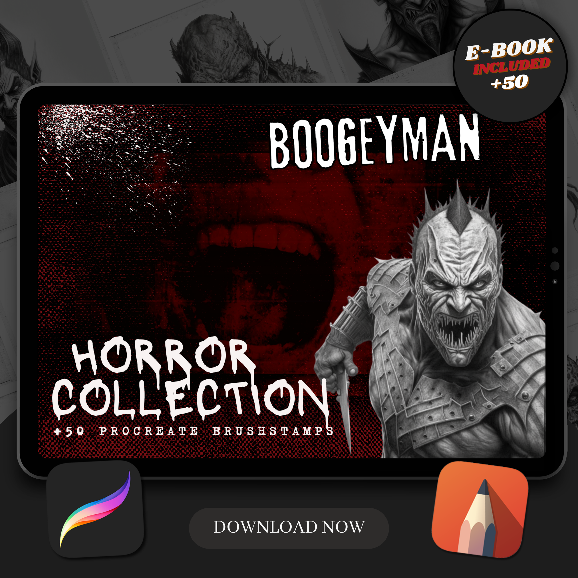 Boogeyman Digital Horror Design Collection: 50 Procreate & Sketchbook Images