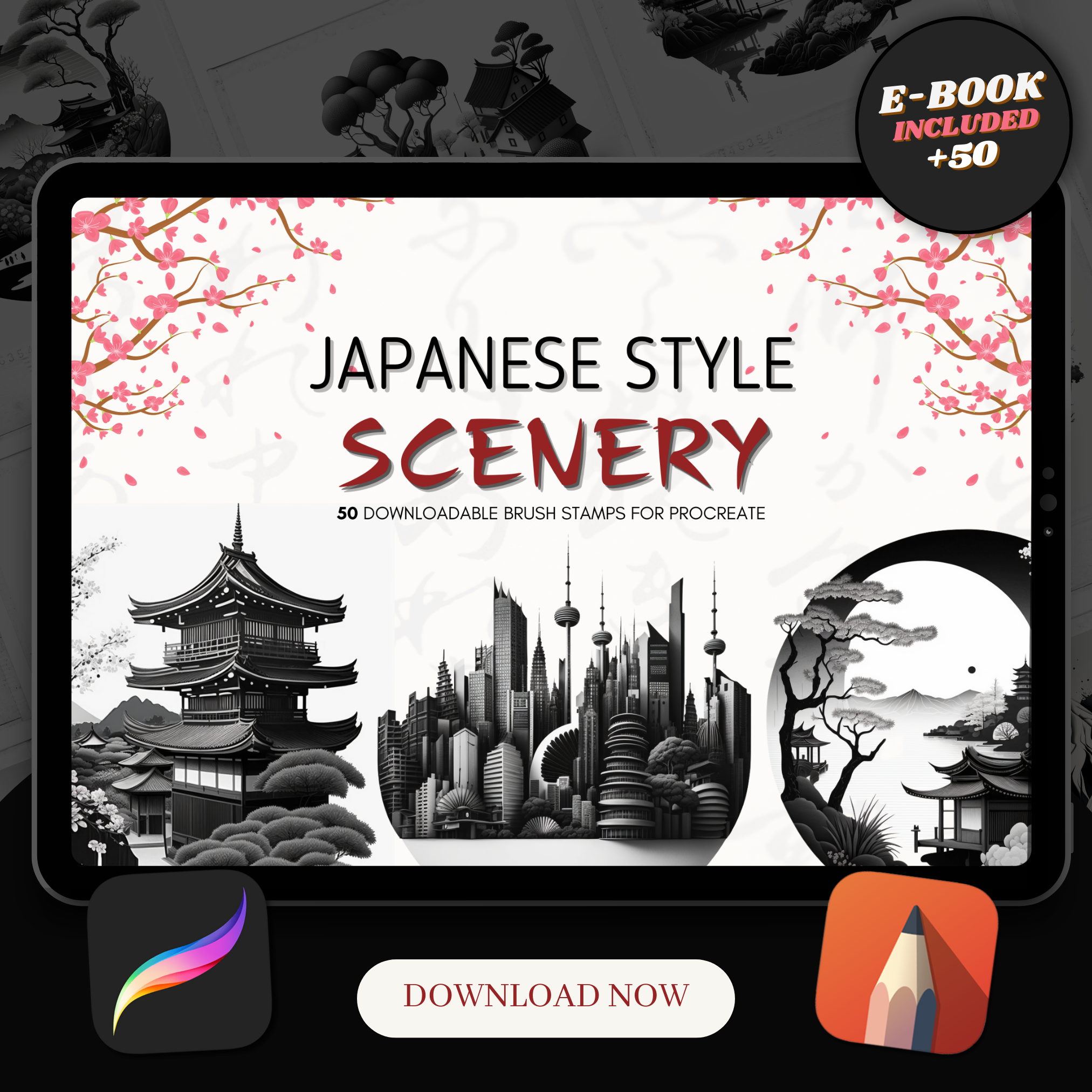 Japanese Scenery Digital Reference Design Collection: 50 Procreate & Sketchbook Images