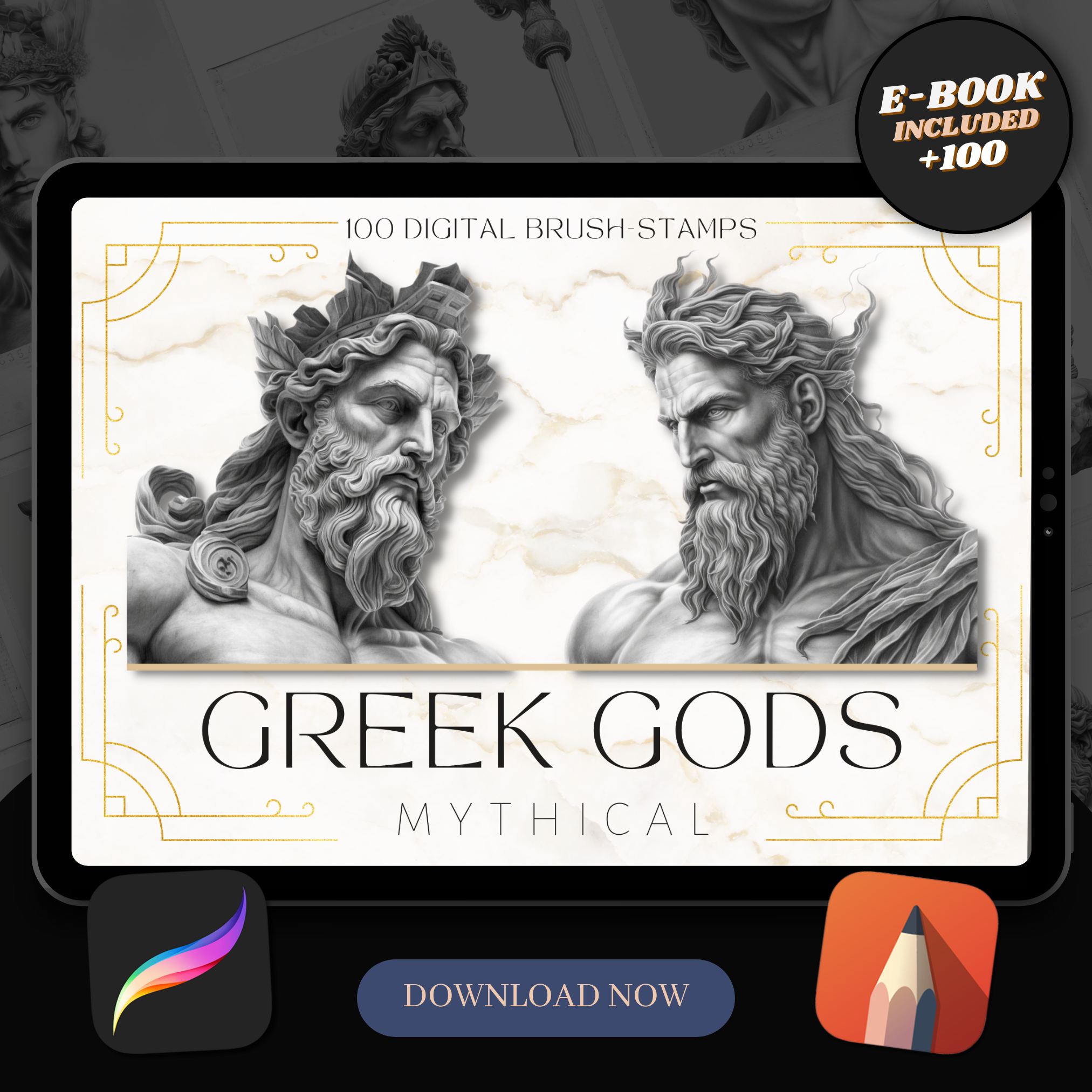 Digitale Designsammlung griechischer Götter: 50 Procreate- und Skizzenbuchbilder
