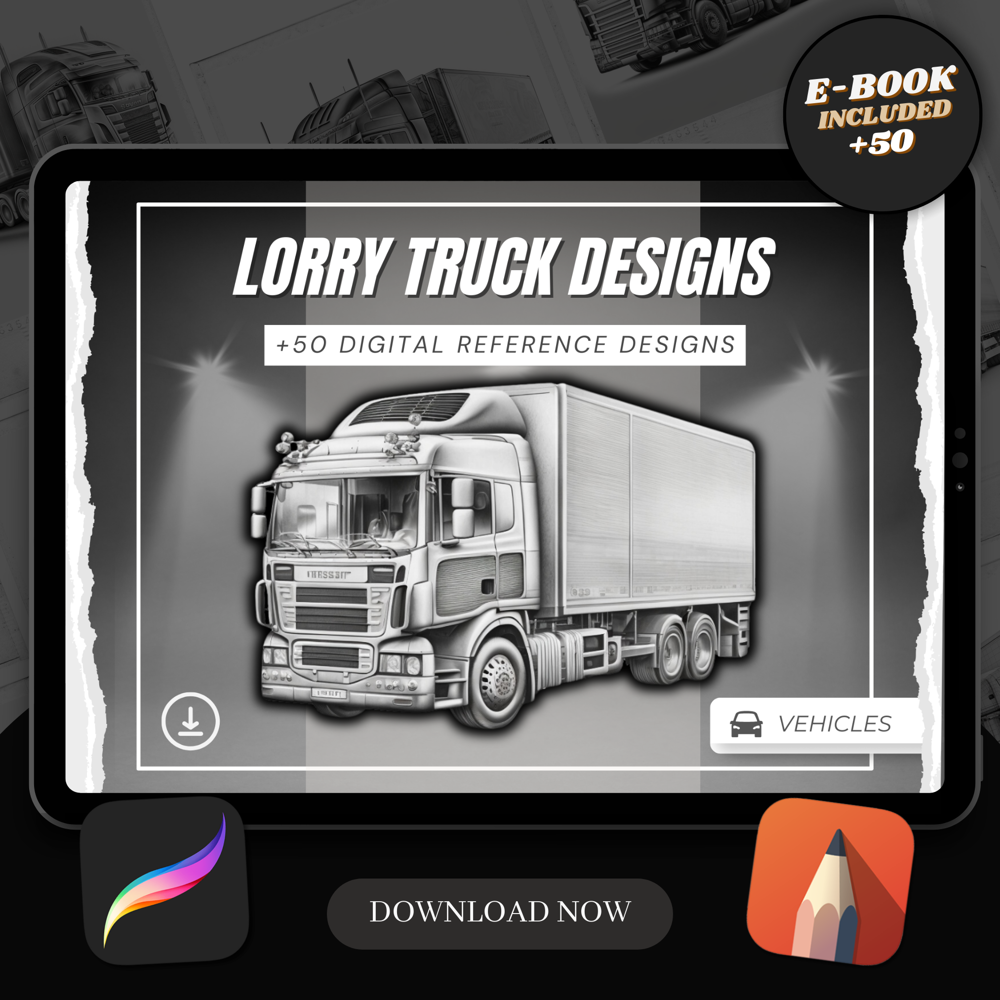 Lorry Trucks Digital Design Collection: 50 Procreate & Sketchbook Images