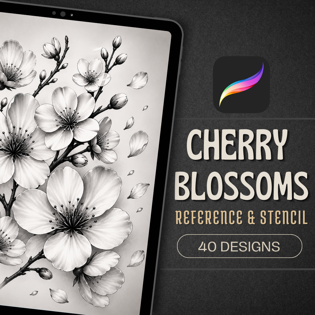 Cherry Blossoms Procreate tattoo brush stamp set — design 1