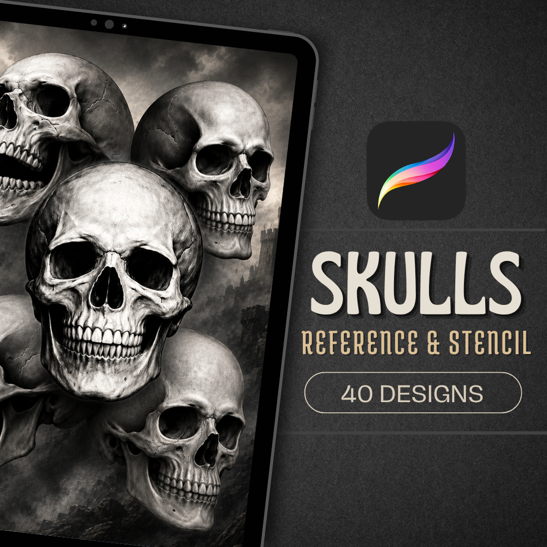 Skulls Procreate tattoo brush stamp set — design 1