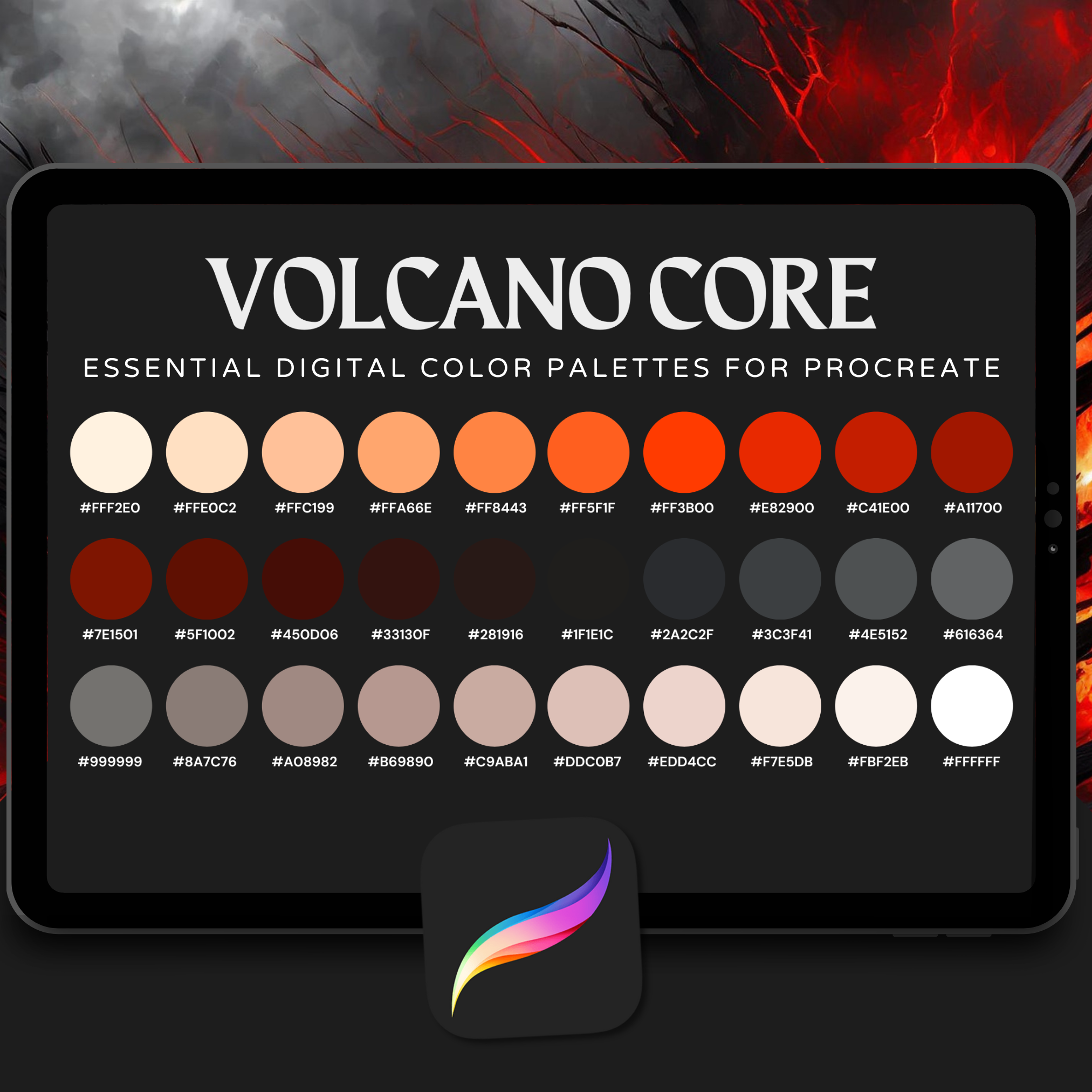 Volcano Core Color Palette for Procreate – Molten Lava Tones + Hex Chart