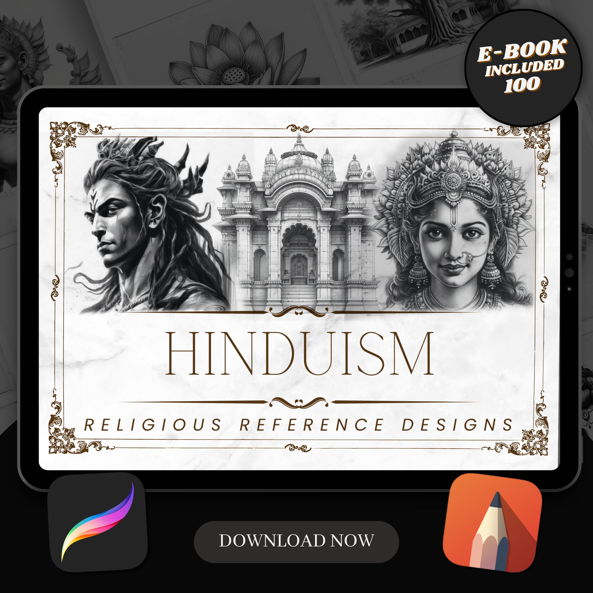 Hinduismus Digitale Designsammlung: 100 Procreate- und Skizzenbuchbilder