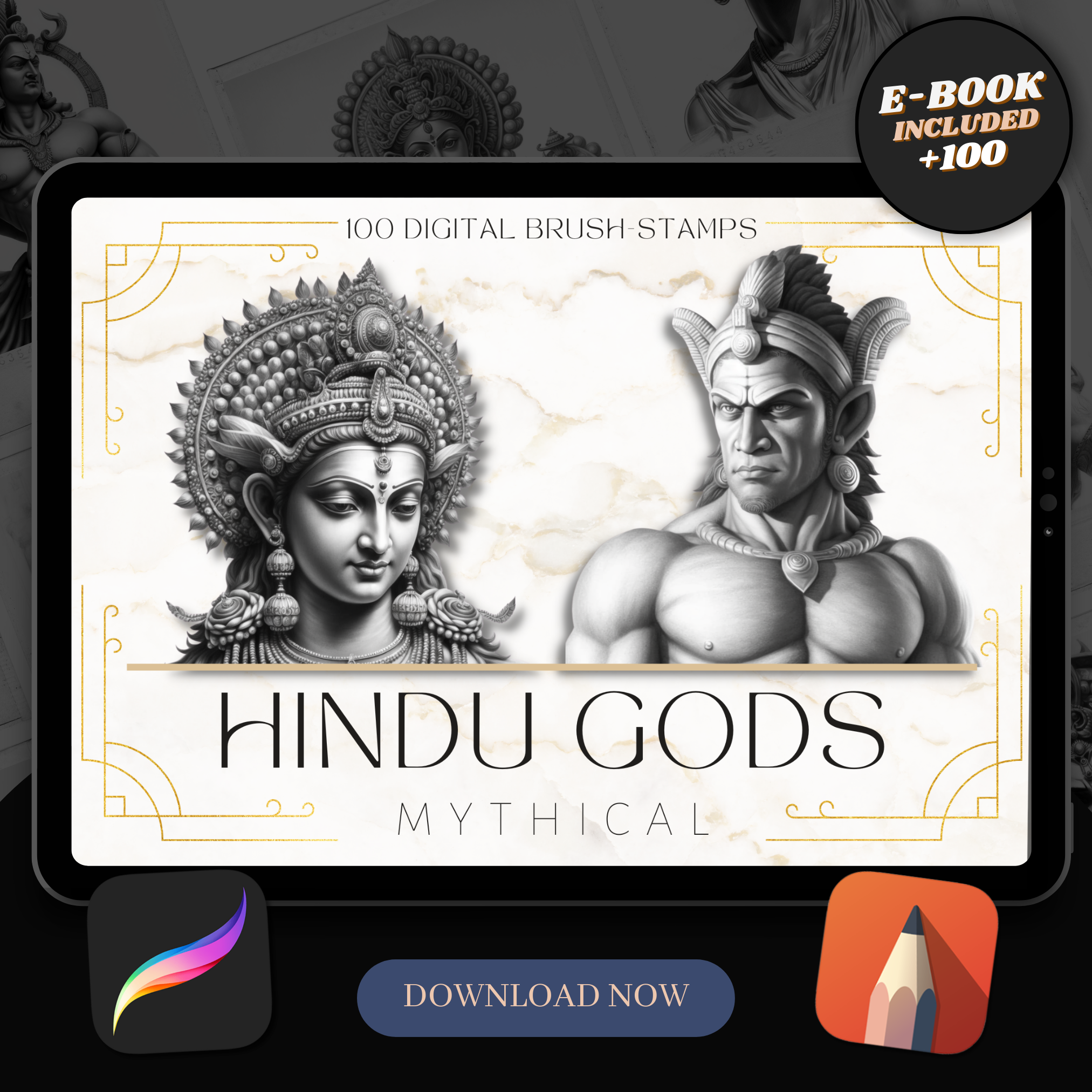 Digitale Designsammlung hinduistischer Götter: 50 Procreate- und Skizzenbuchbilder