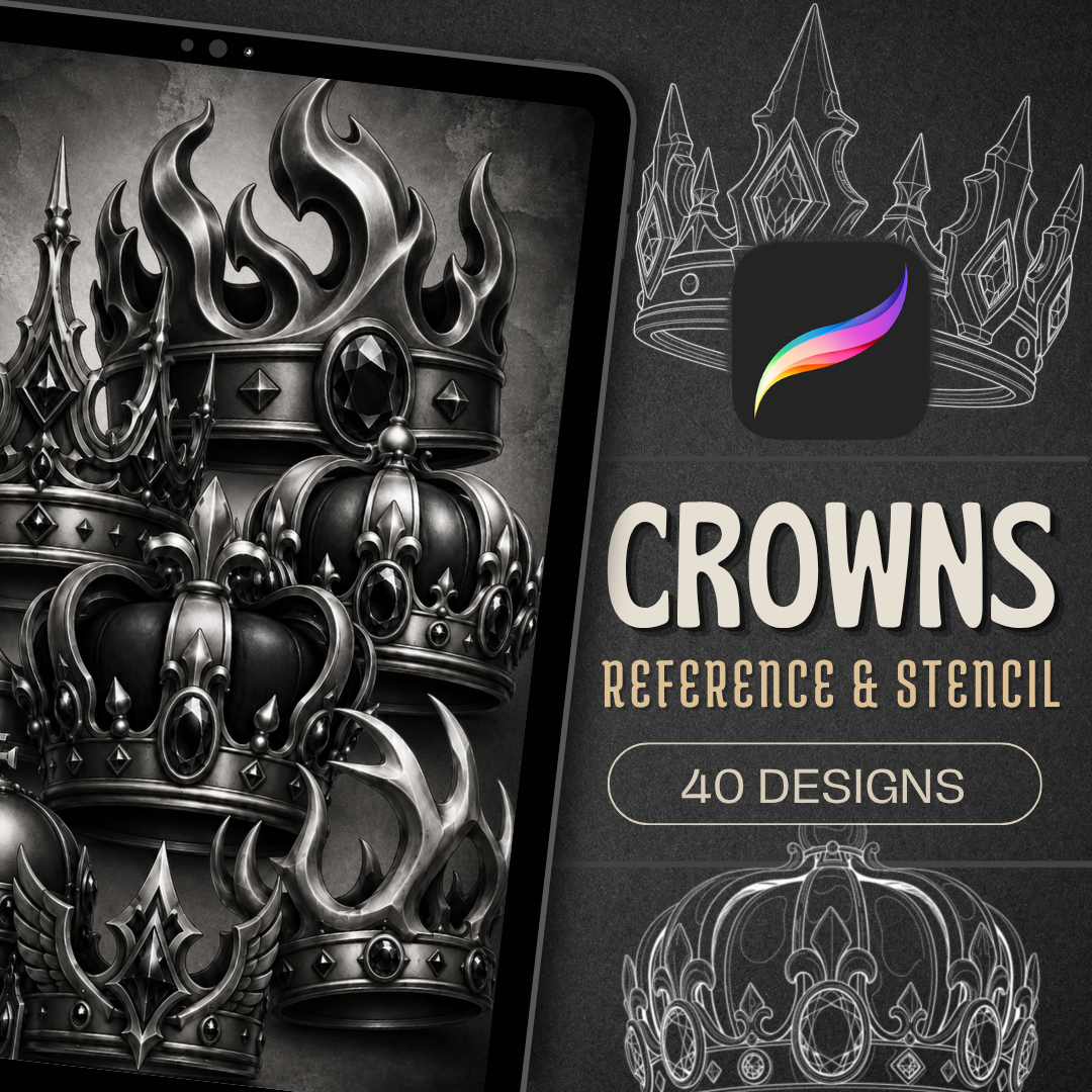 Crowns Procreate Brush Set | 40 Tattoo Designs + Stencils
