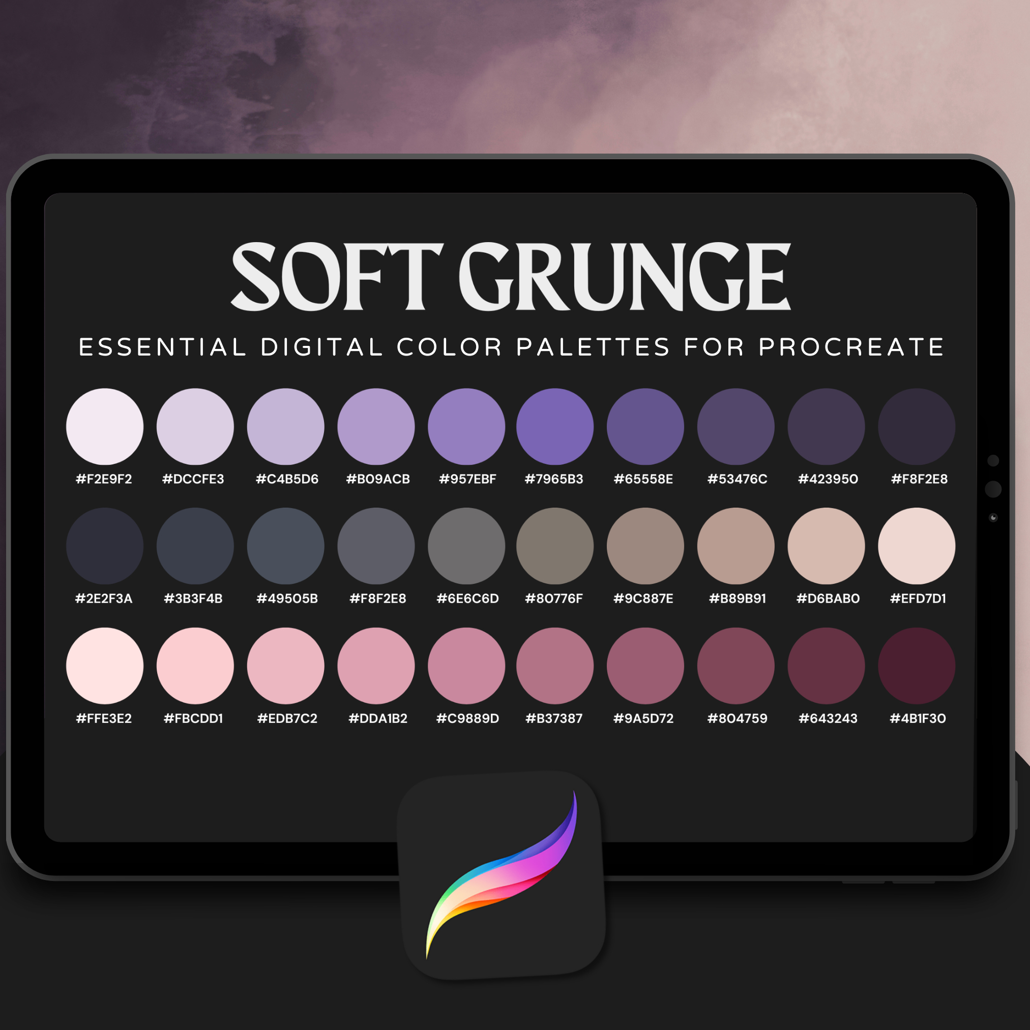 Soft Grunge Color Palette for Procreate – Muted 90s Underground Tones + Hex Chart
