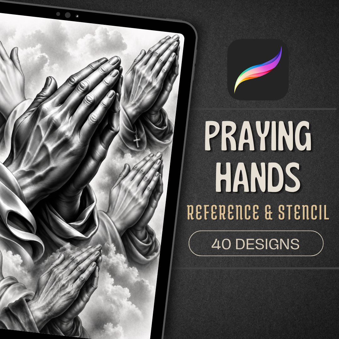 Praying Hands Procreate tattoo brush stamp set — design 1