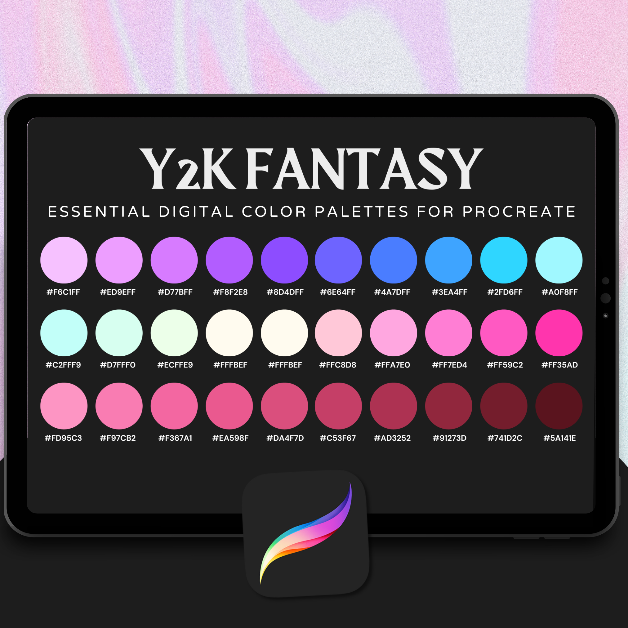 Y2K Fantasy Color Palette for Procreate – Retro Digital Dream Tones + Hex Chart