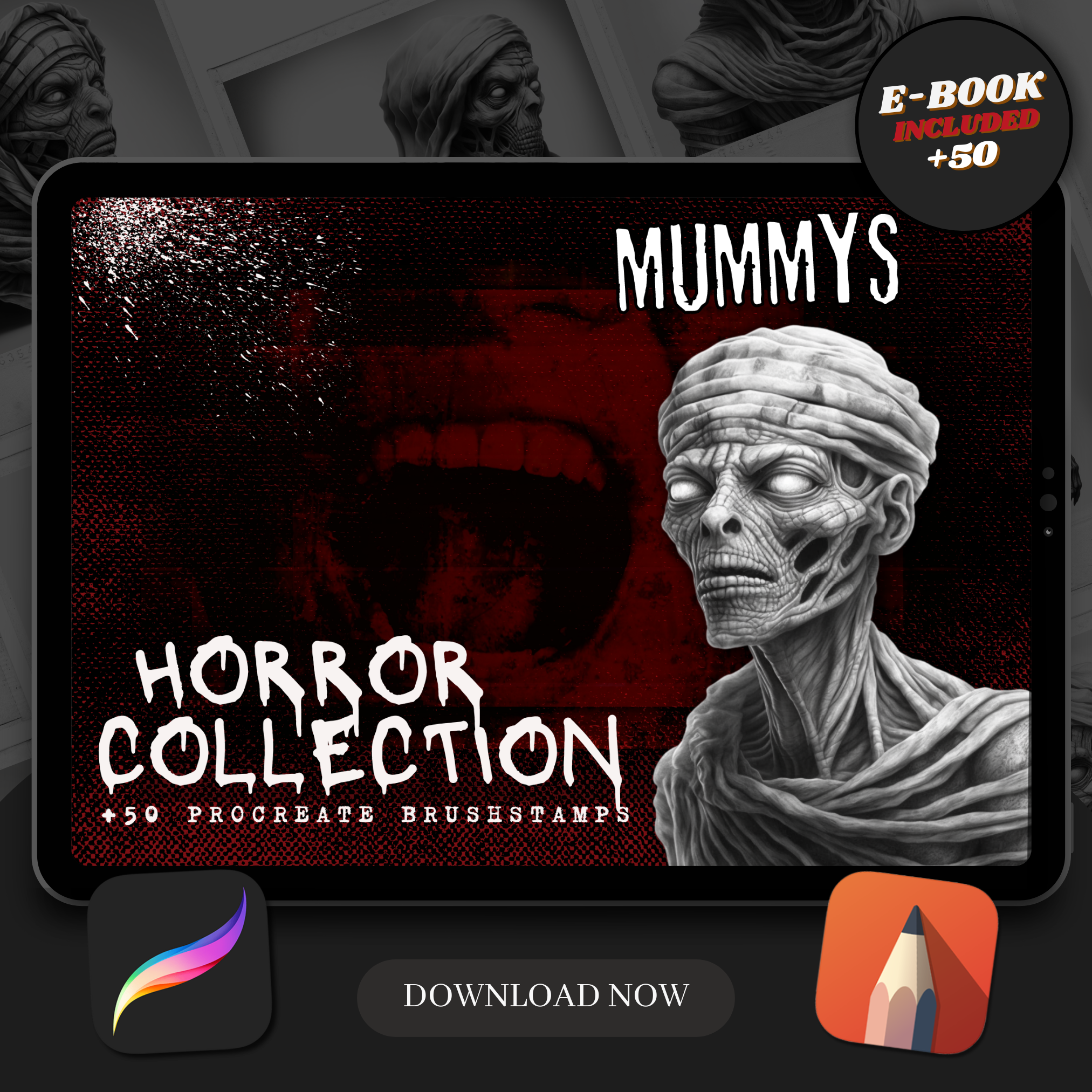 Mummies Digital Horror Design Collection: 50 Procreate & Sketchbook Images