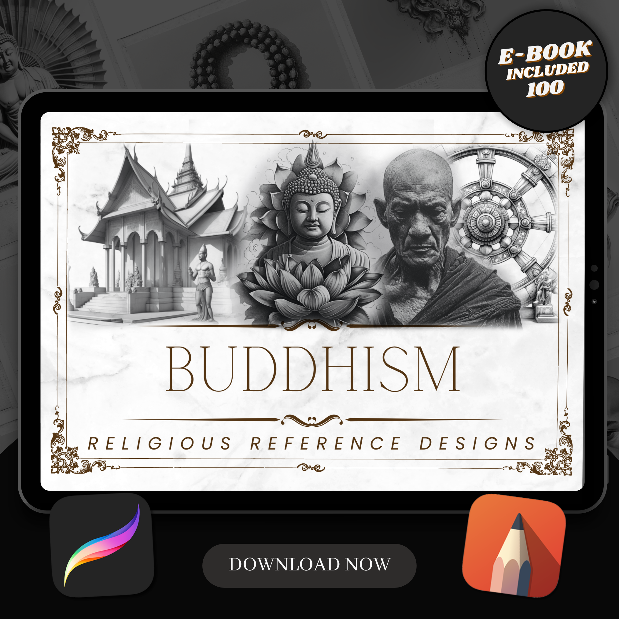 Buddhism Digital Design Collection: 100 Procreate & Sketchbook Images