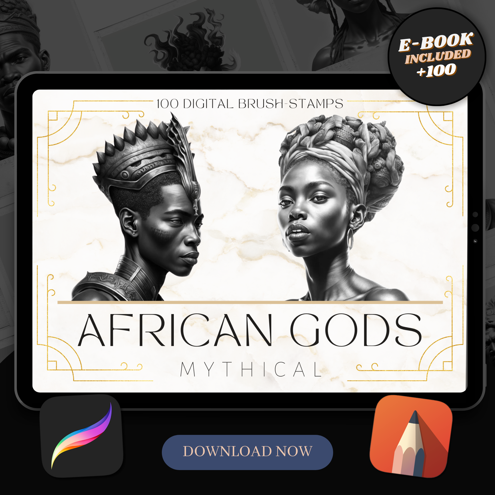 Colección de diseño digital de dioses africanos: 50 imágenes de Procreate y Sketchbook