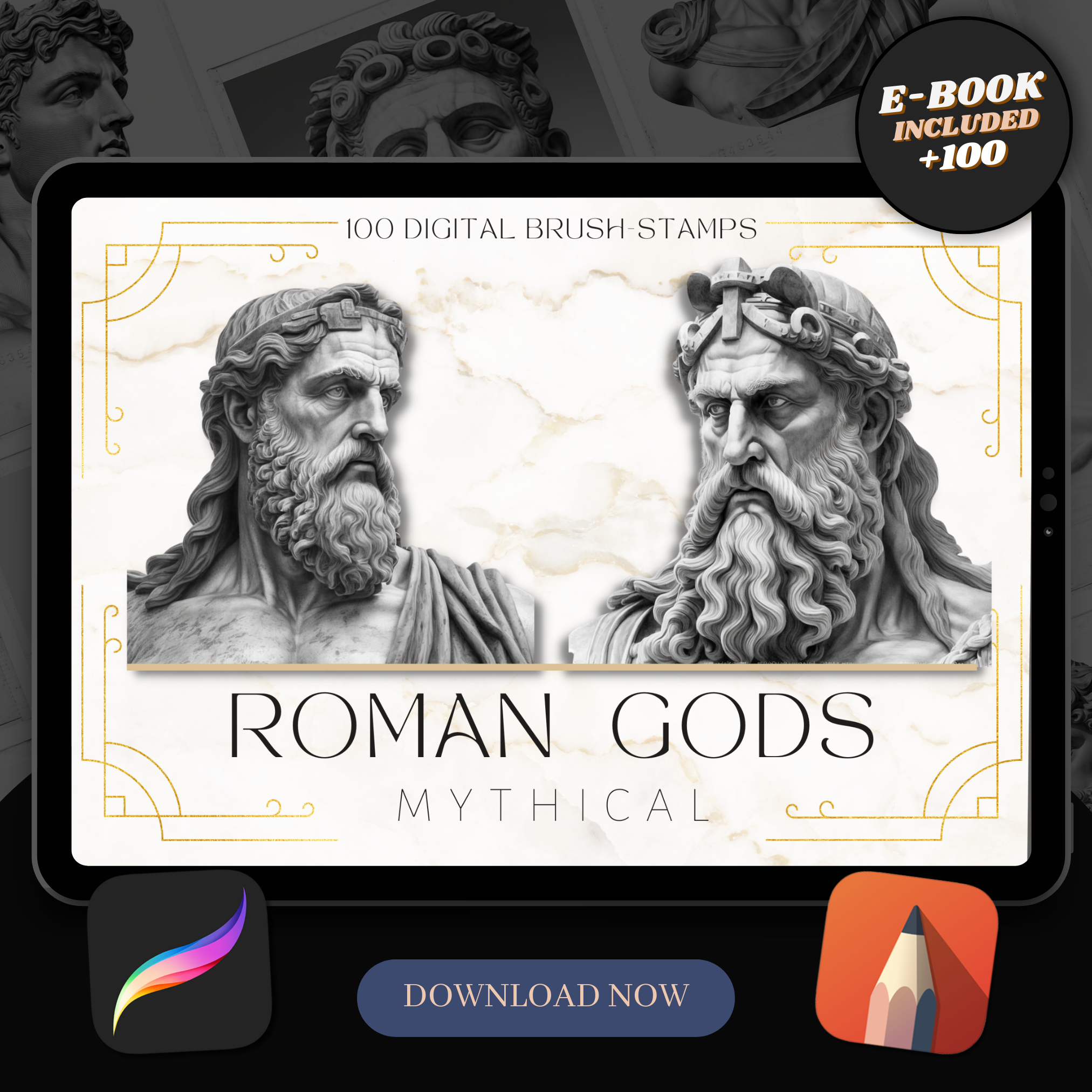 Digitale Designsammlung „Römische Götter“: 50 Procreate- und Skizzenbuchbilder