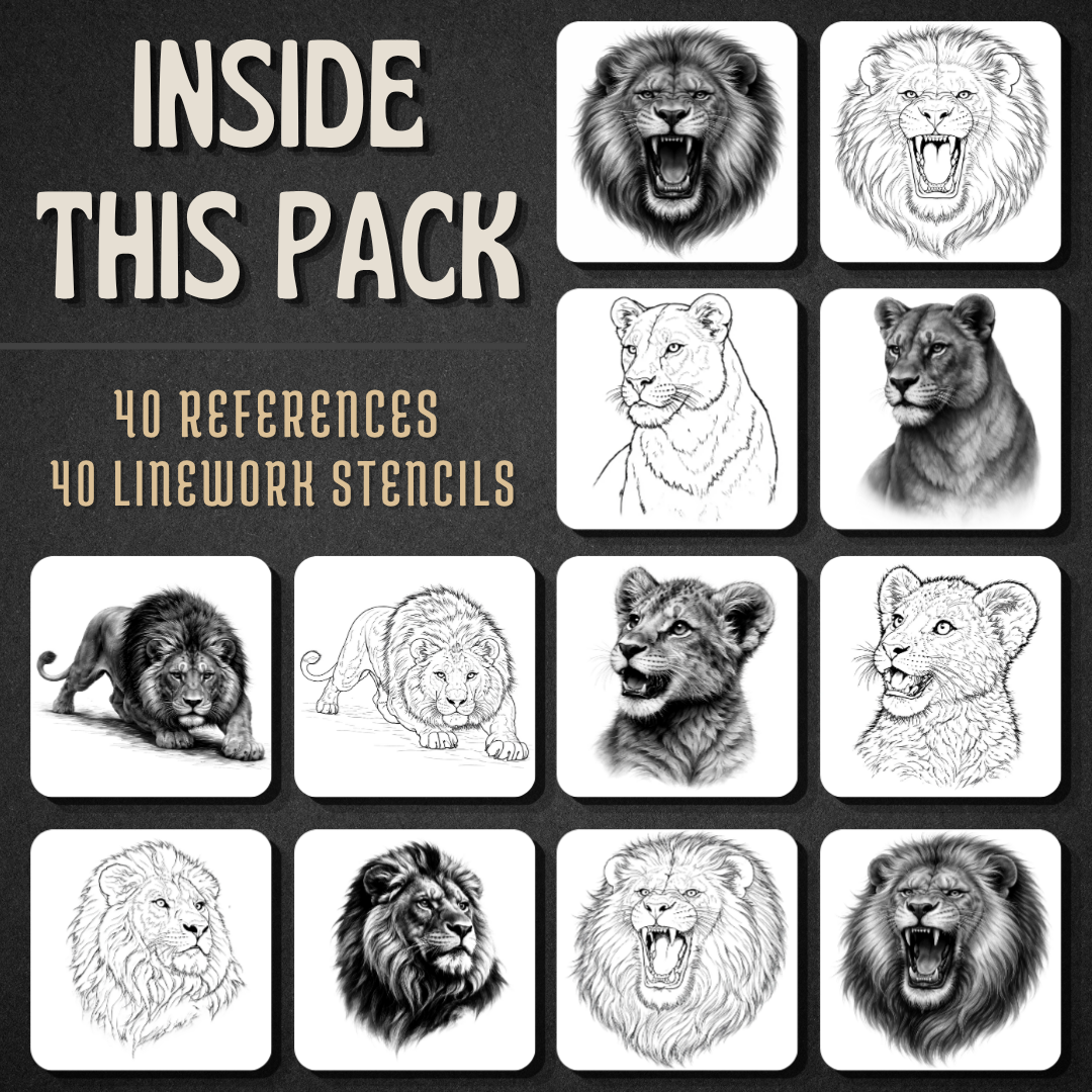 Lions Procreate tattoo brush stamp set — design 2