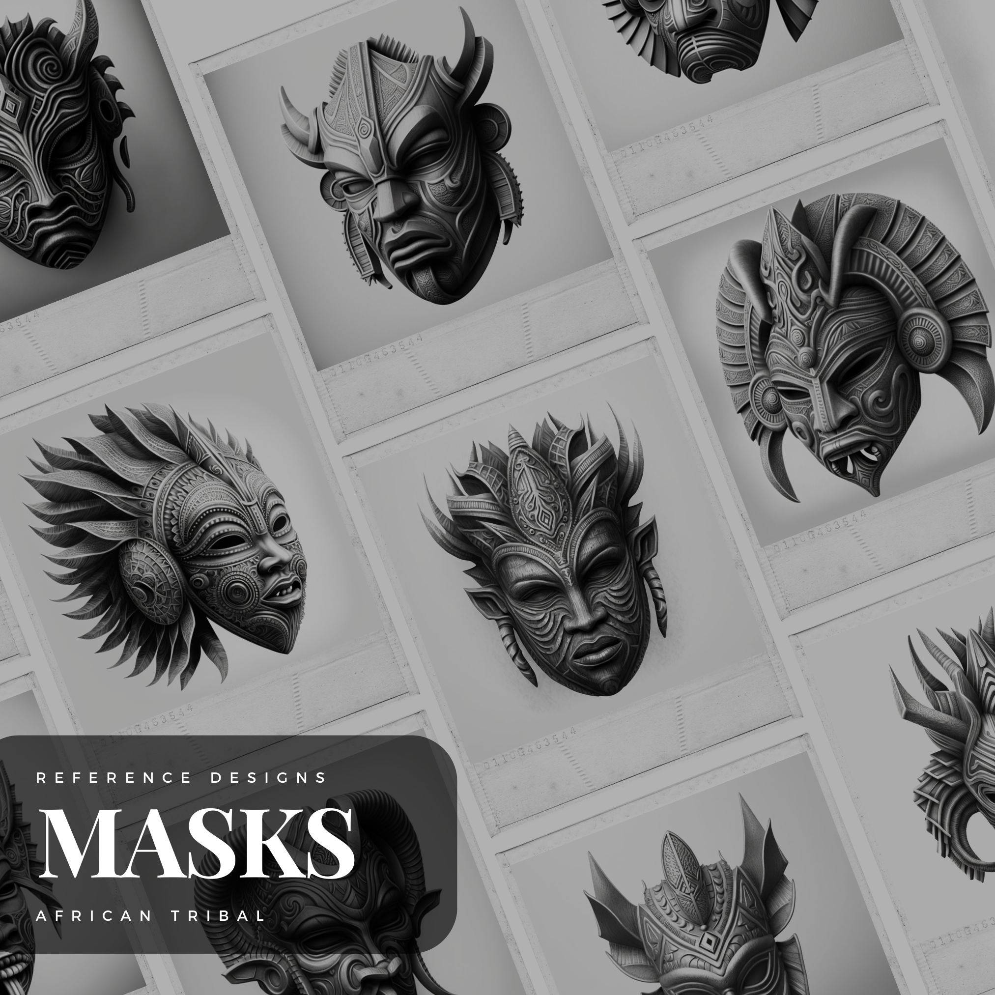 Colección de diseños de referencia digital de máscaras culturales africanas: 50 imágenes de Procreate y Sketchbook