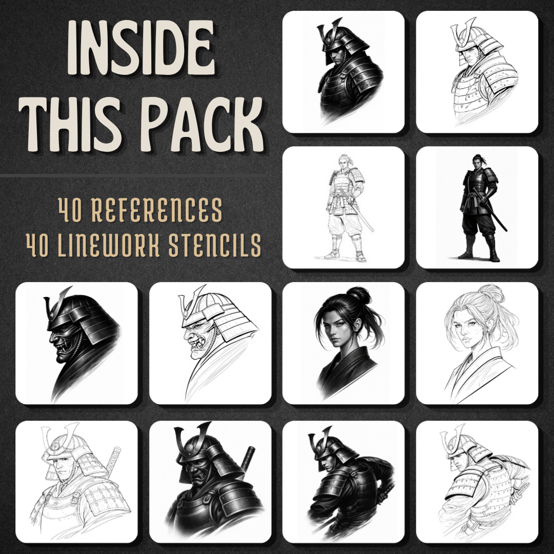 Samurai Warriors Procreate tattoo brush stamp set — design 2