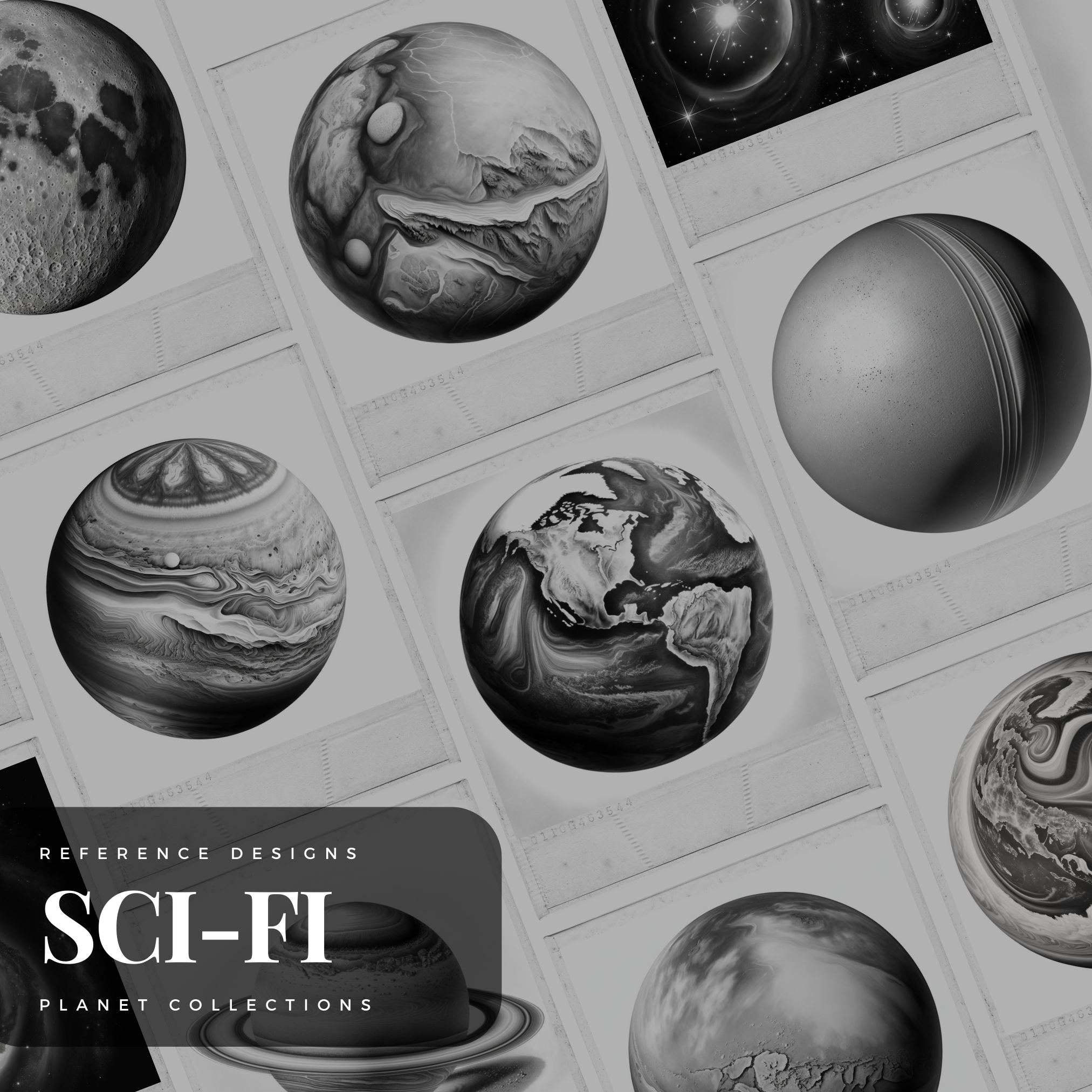 Colección de diseño de ciencia ficción digital Planets: 100 imágenes de Procreate y Sketchbook